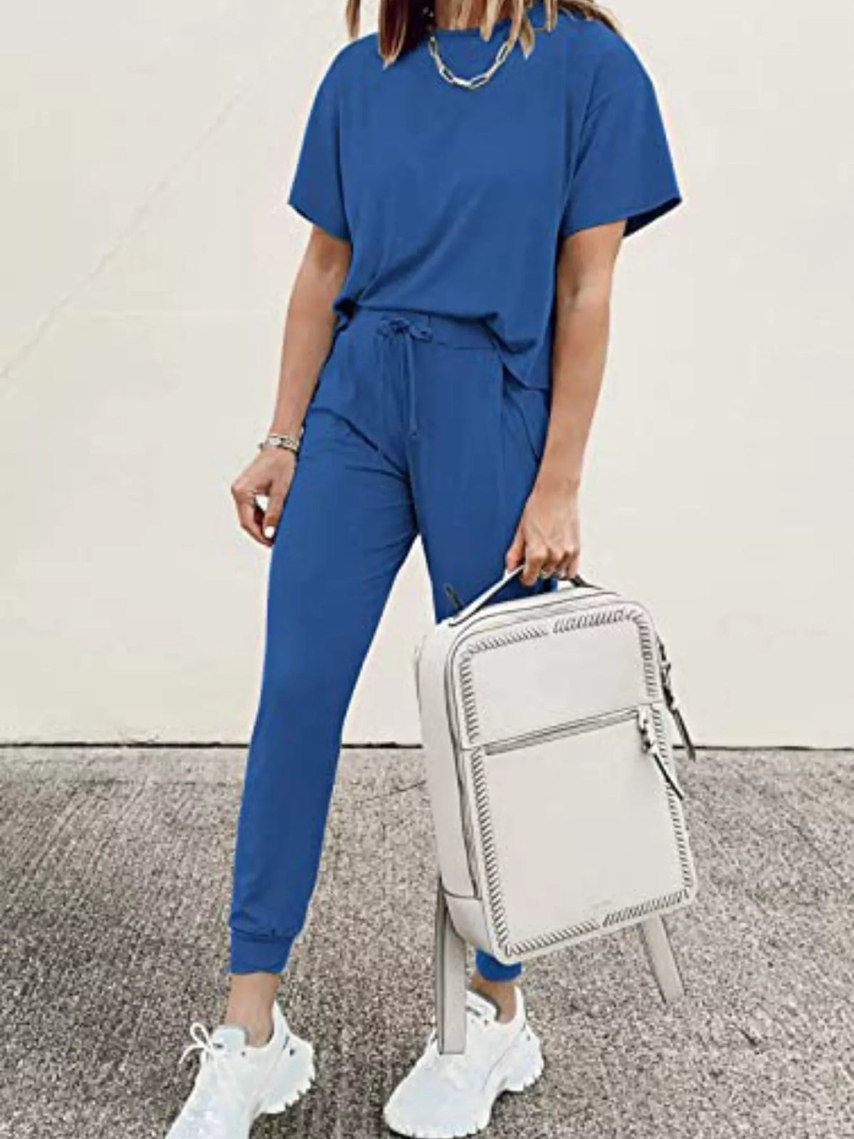 Full Size Round Neck Top and Drawstring Pants Set Plus Size - Lilixa.store