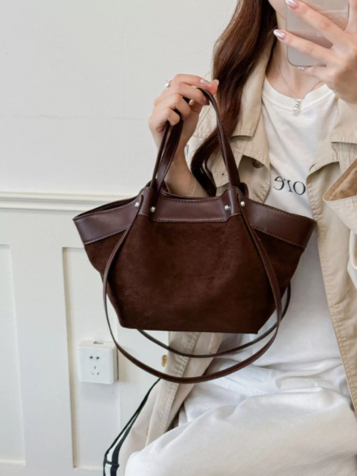 Leather Trim Tote Bag
