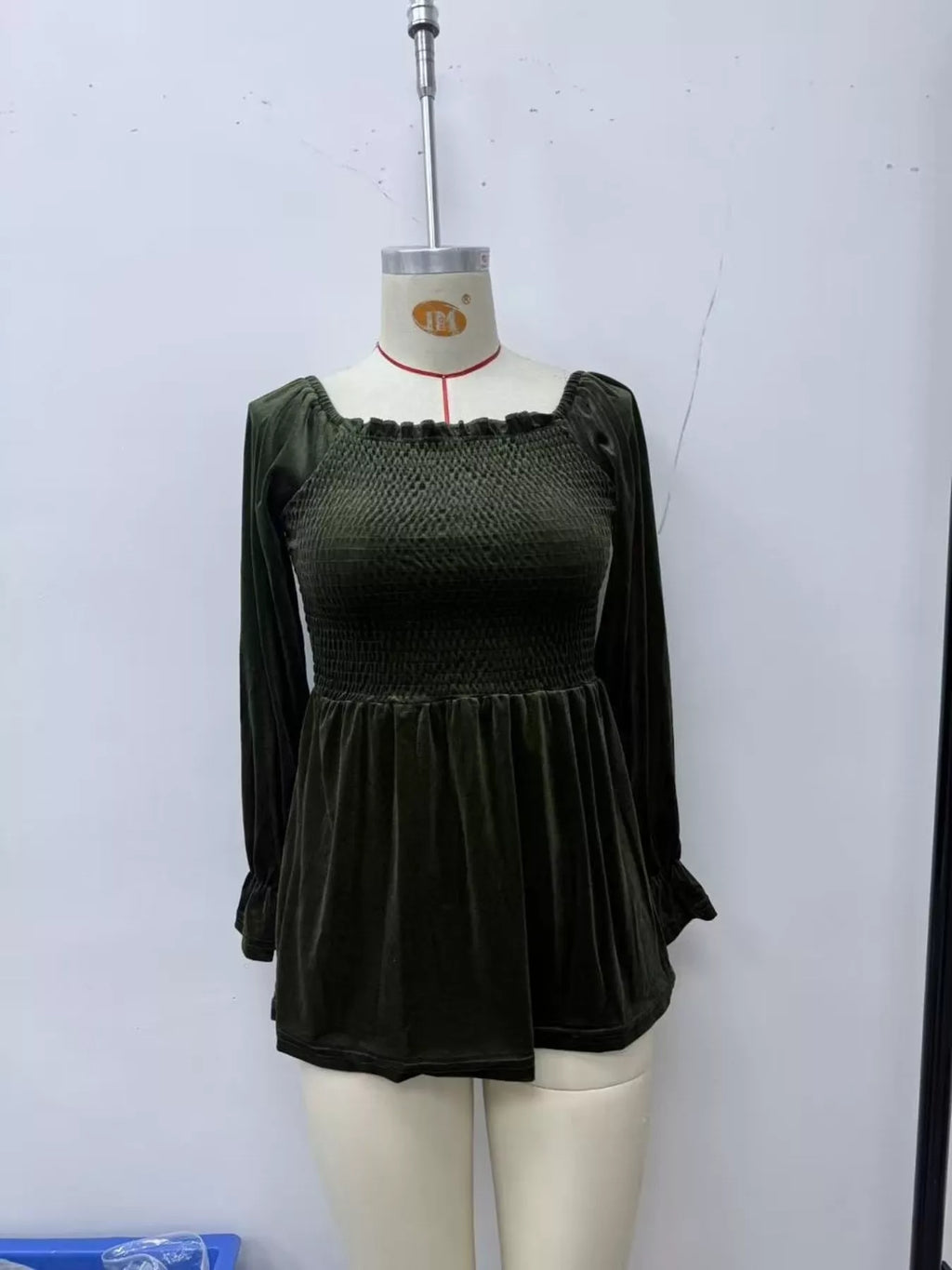 Velvet Smocked Peplum Blouse - Lilixa.store