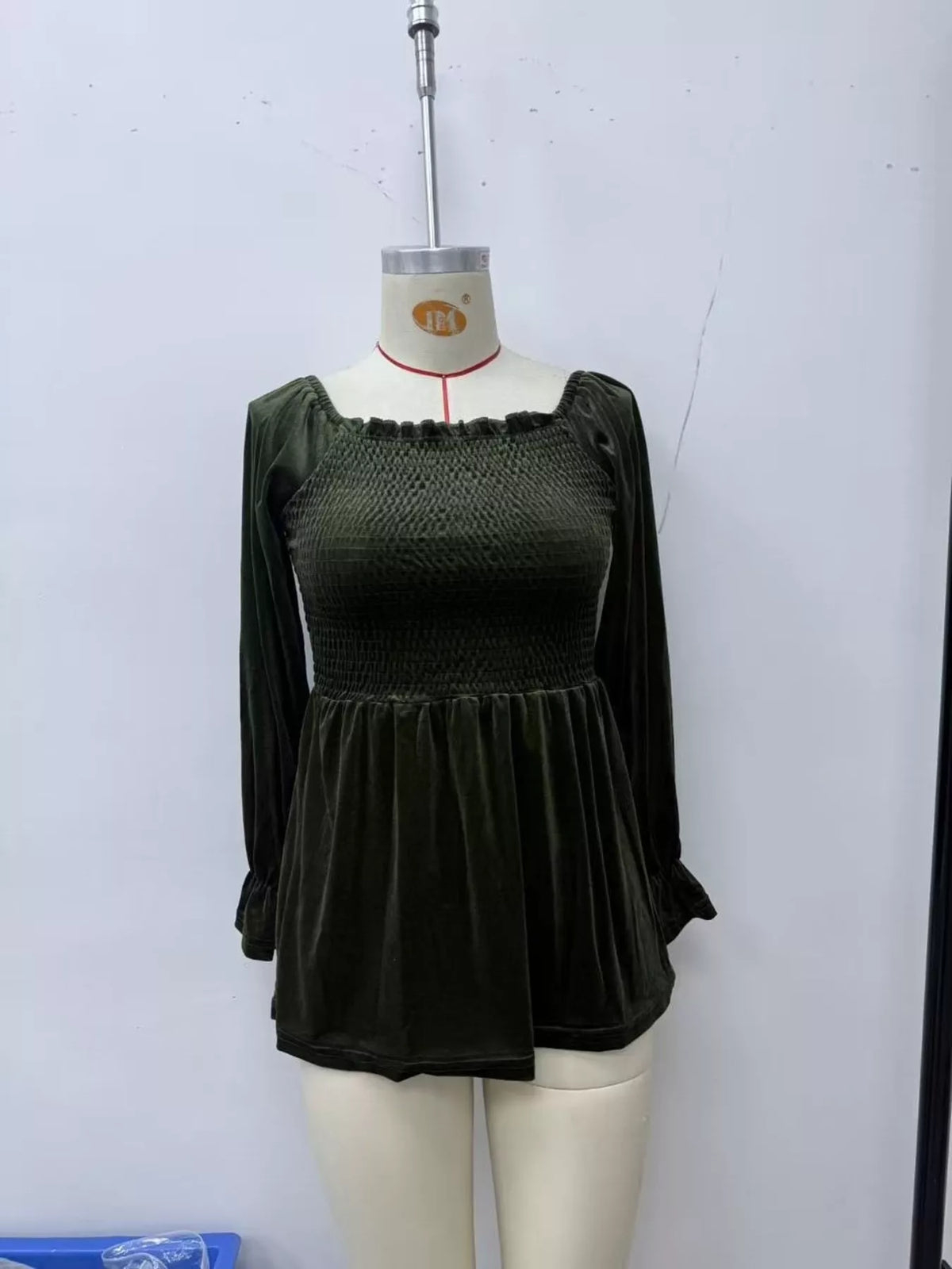 Velvet Smocked Peplum Blouse