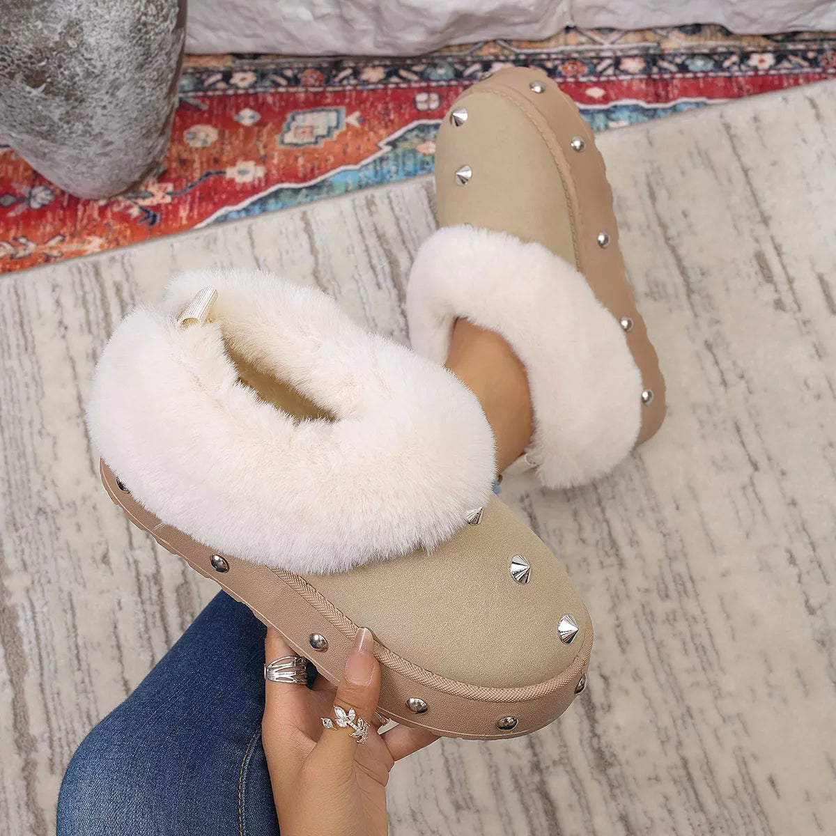 Studded Platform Faux Fur Lined Winter Boots - Lilixa.store