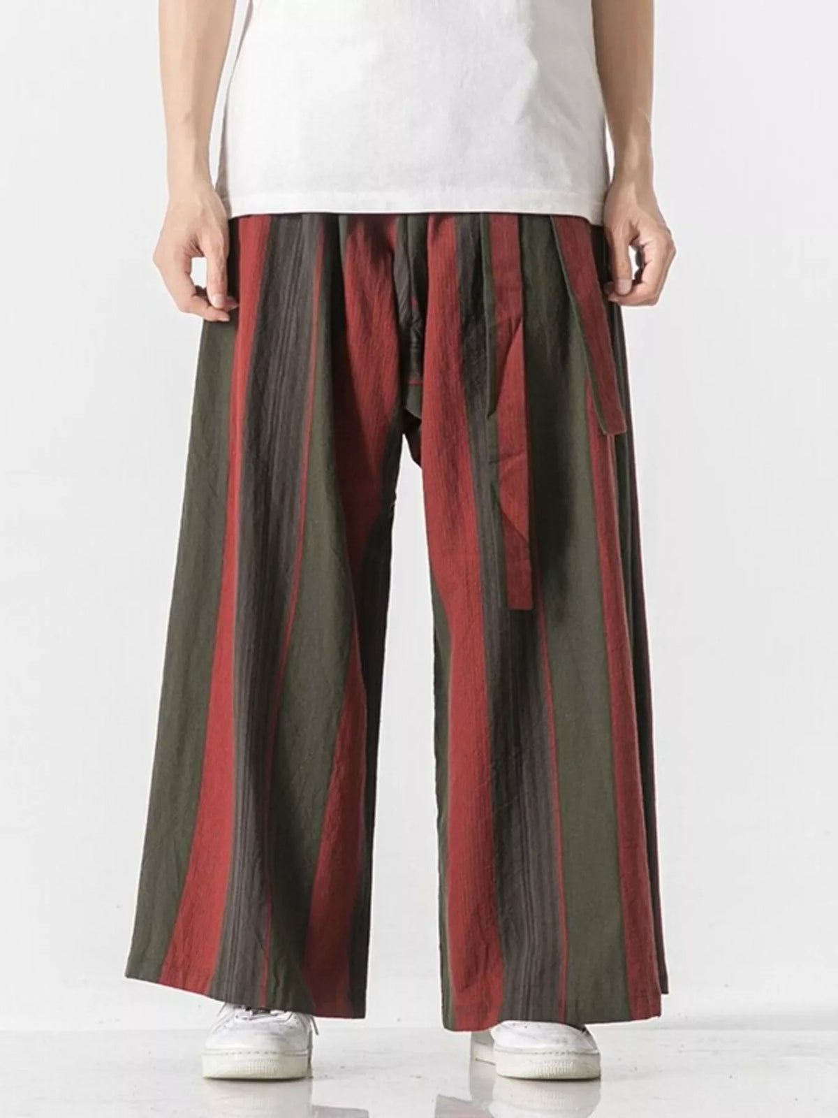 Men's Plus Size Striped Wide Leg Casual Pants in Red