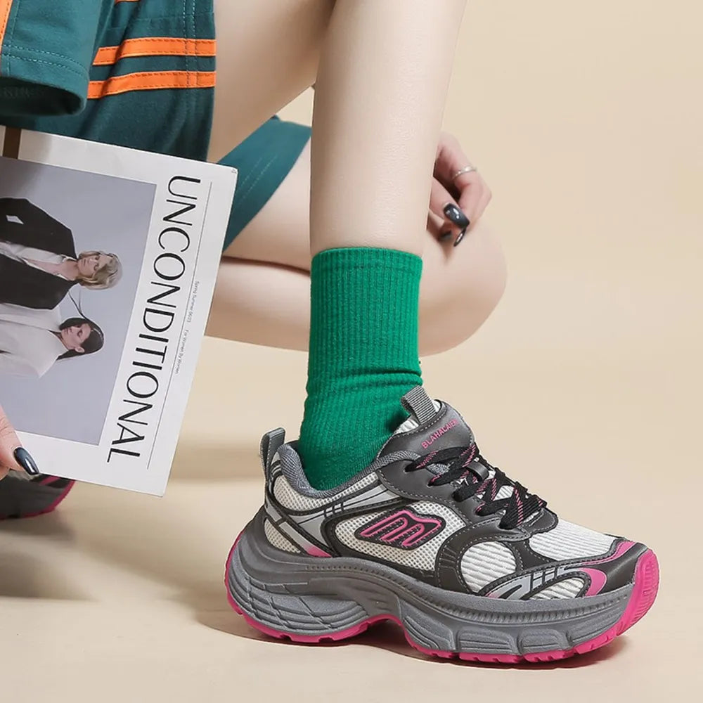 Letter Lace-Up Round Toe Athletic Shoes - Lilixa.store