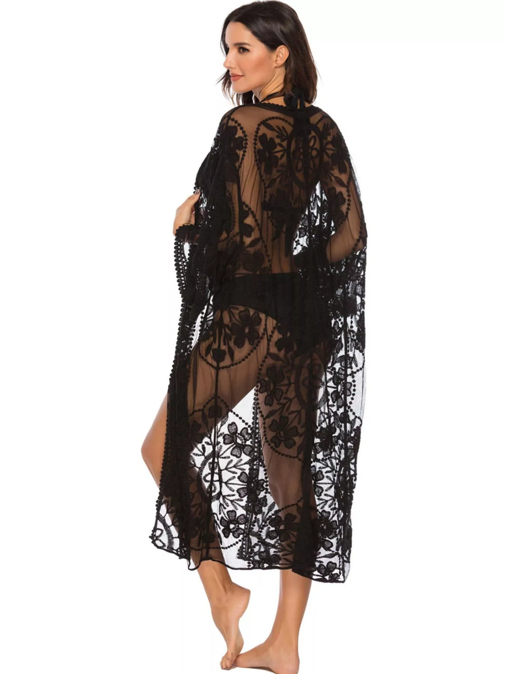 Floral Lace Sheer Kimono Cover-Up - Lilixa.store