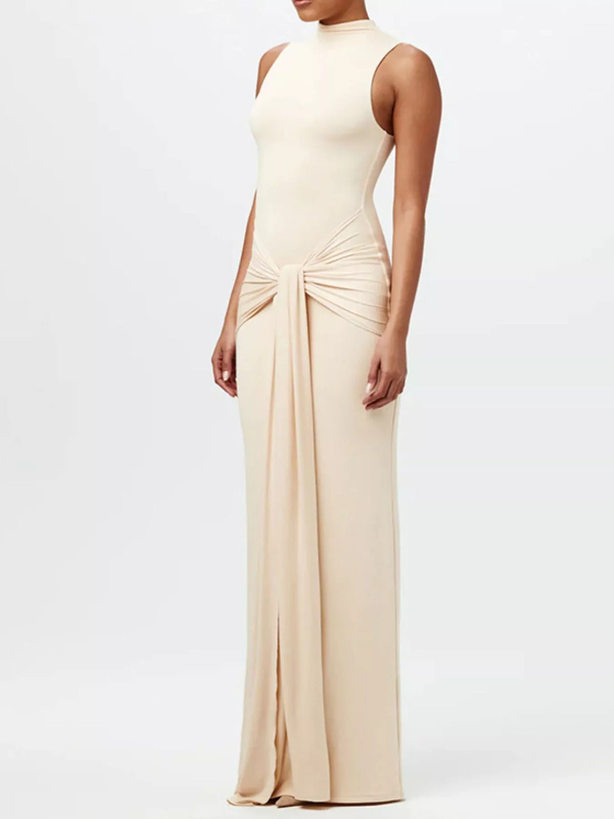Sleeveless Mock Neck Knot Front Maxi Dress - Lilixa.store
