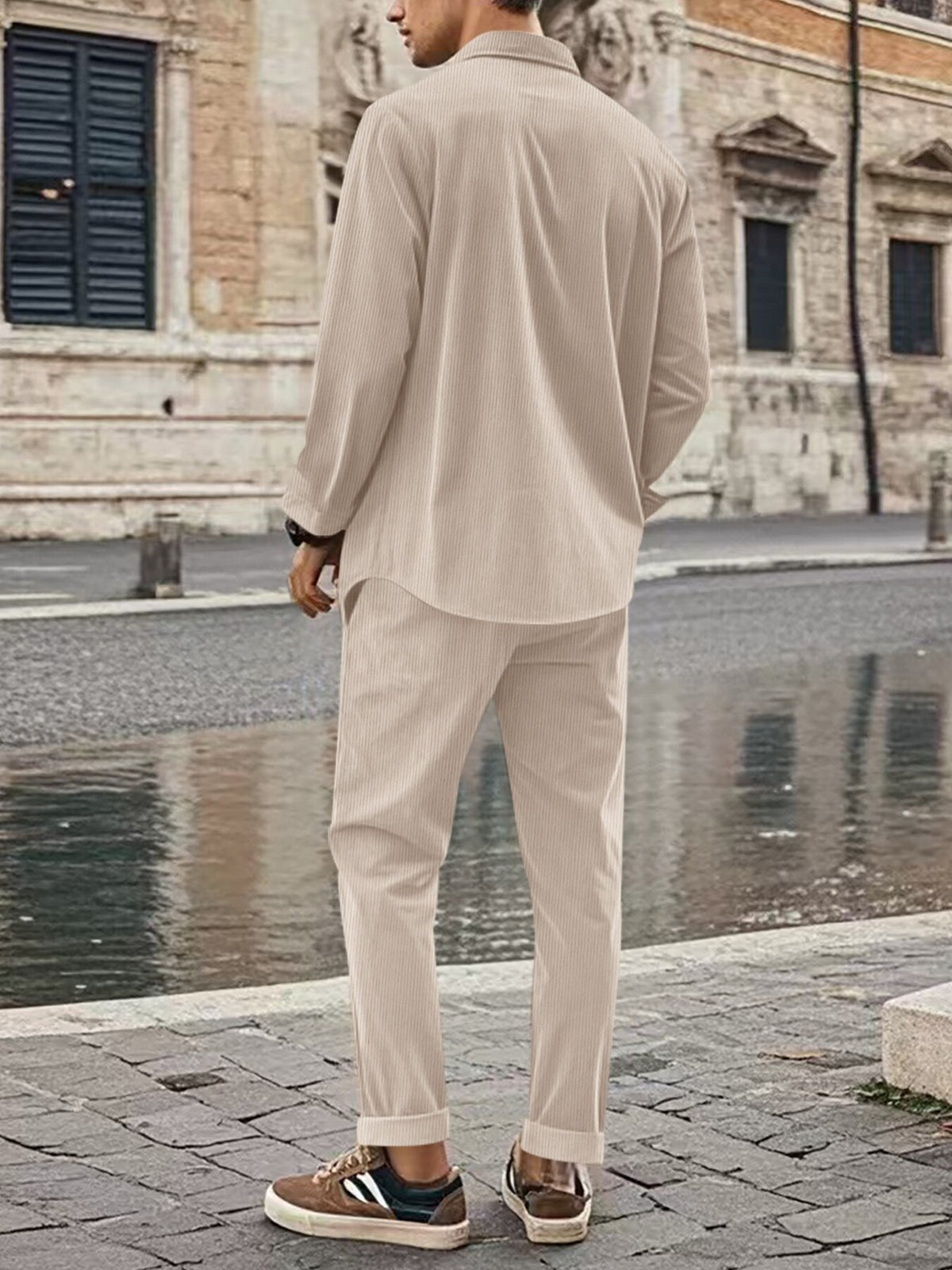 Men's Full Size Button Up Long Sleeve Shirt and Pants Set Plus Size - Lilixa.store