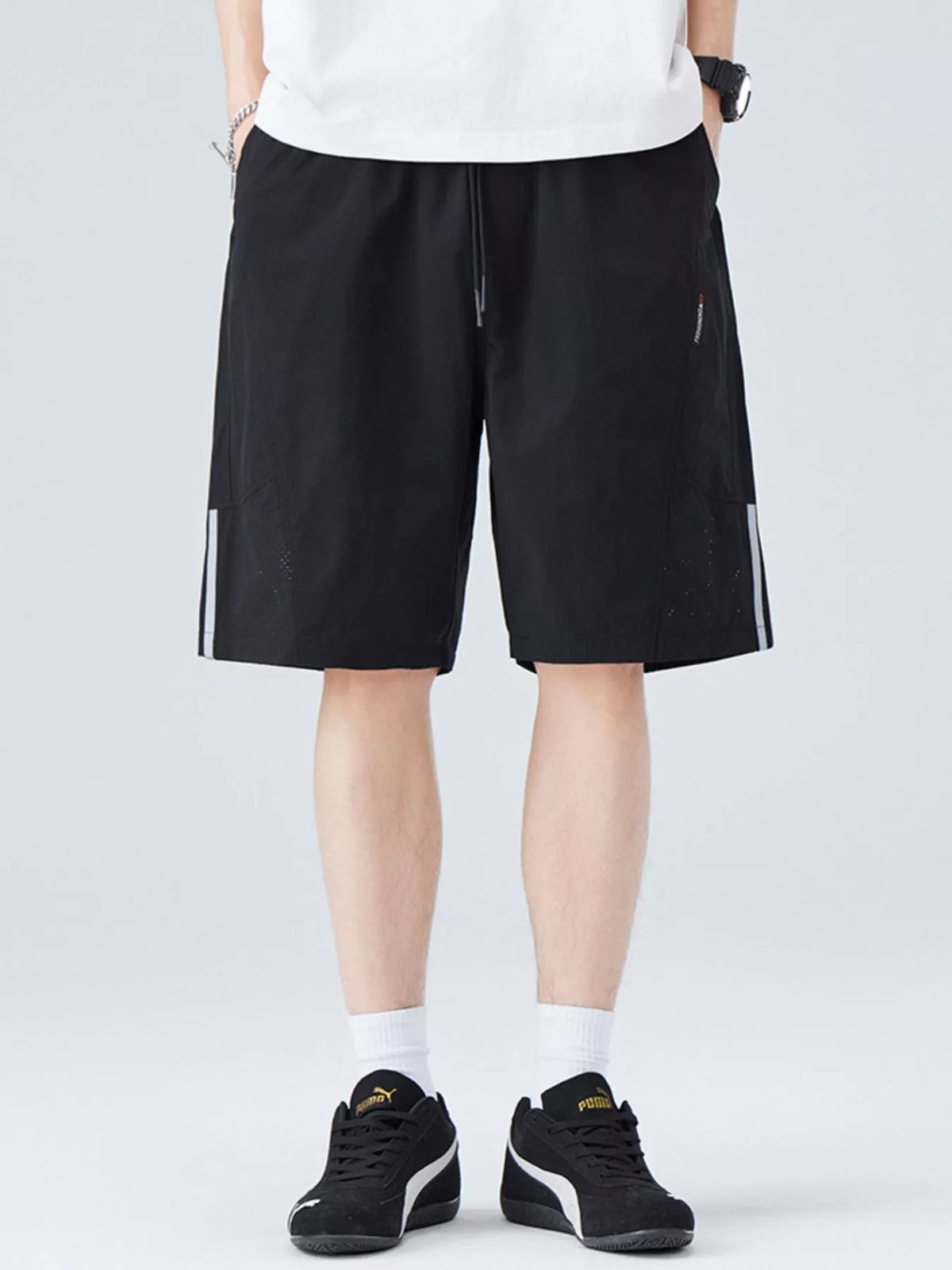 Men's Plus Size Casual Striped Shorts, view 8