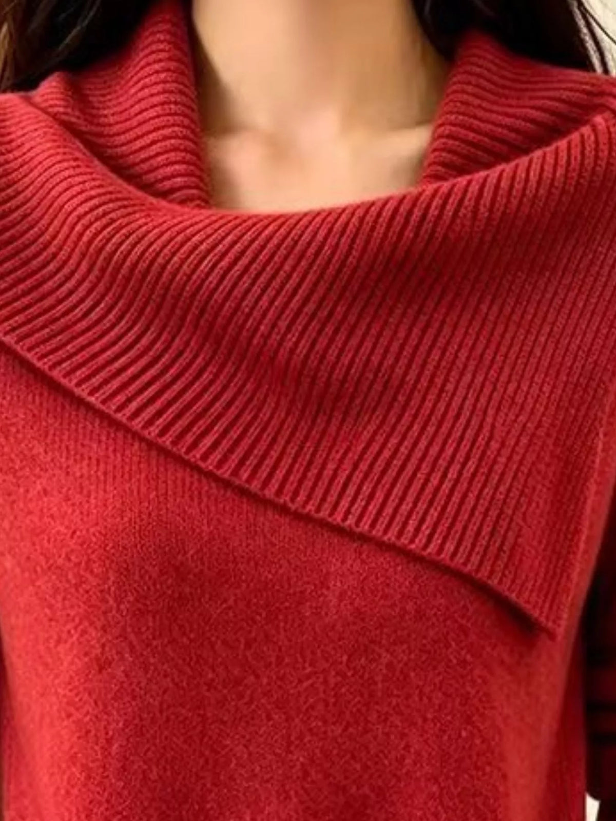 Full Size Asymmetric Ribbed Collar Sweater Plus Size