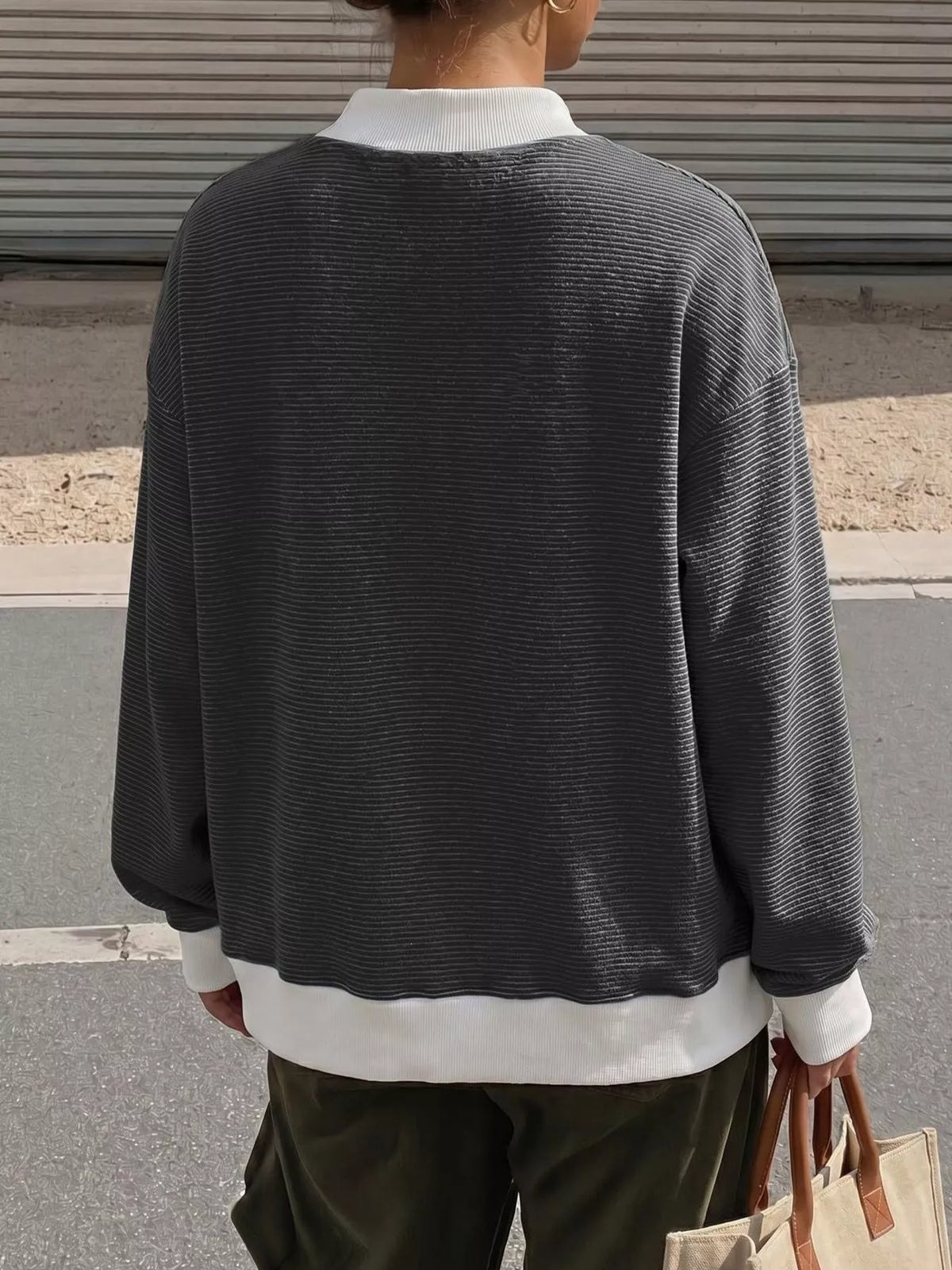 Casual Mock Neck Striped Long Sleeve T-Shirt