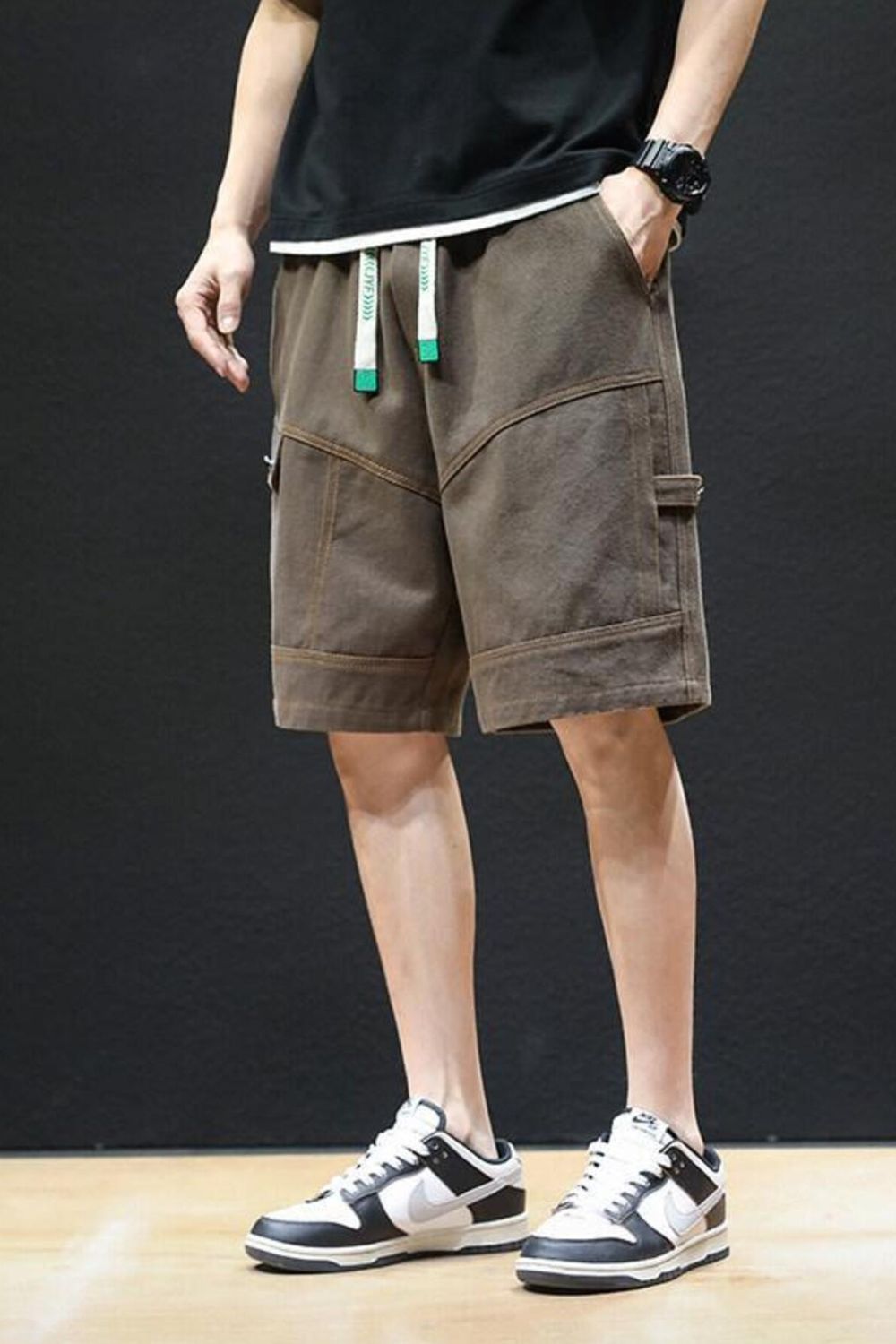 Men's Plus Size Casual Drawstring Shorts in Brown