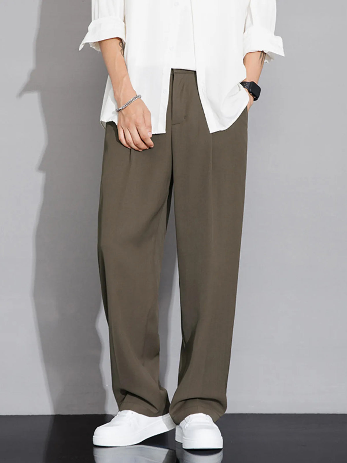 Men's Full Size Wide Leg Casual Pants Plus Size in Brown