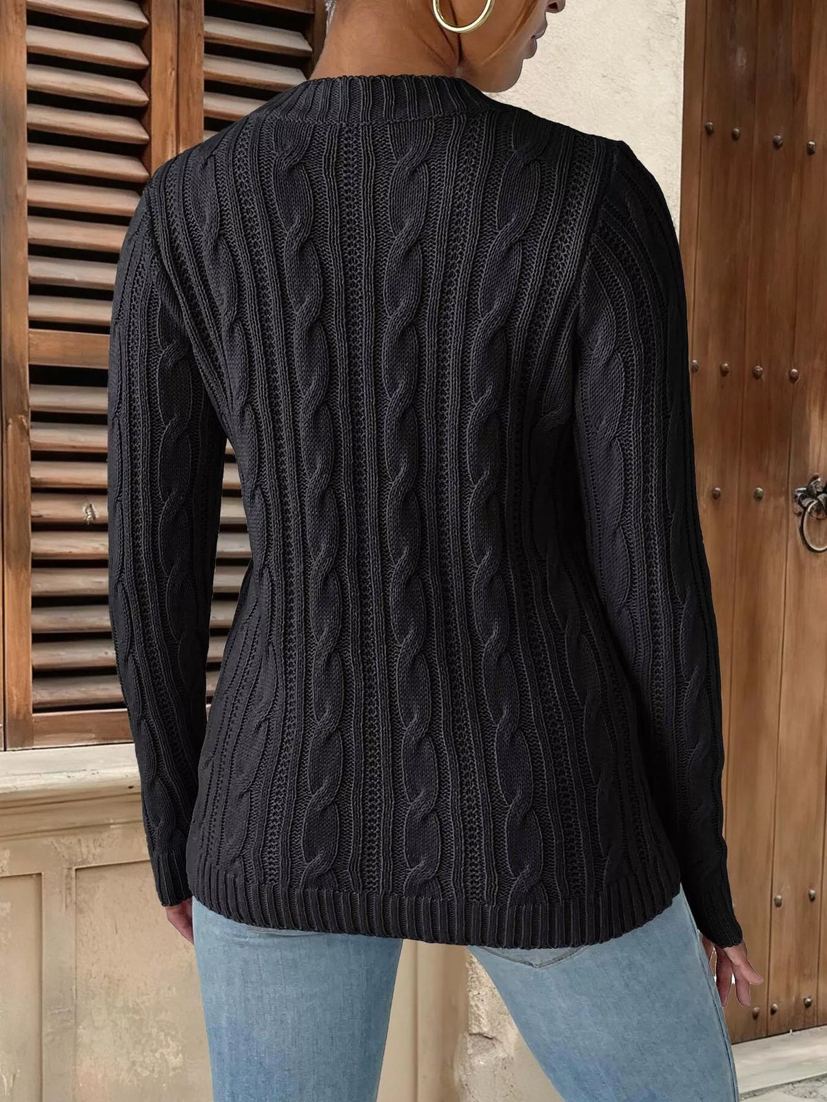 Strawberry Embellished Cable Knit Round Neck Sweater, view 6