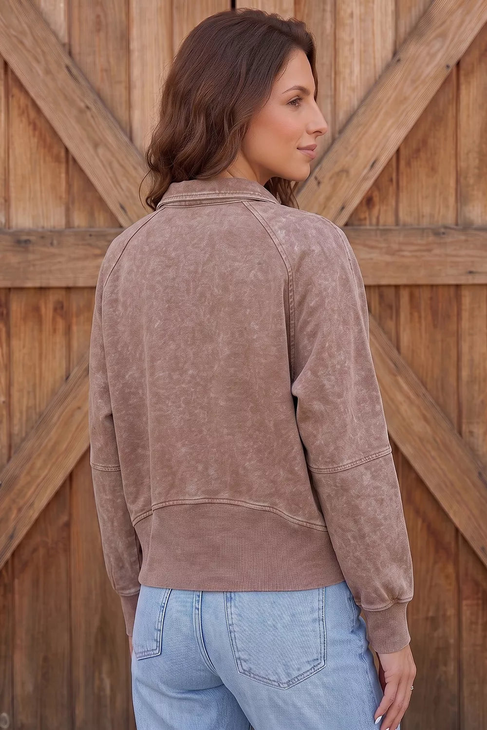 Vintage Half-Zip Long Sleeve Ribbed Cuffs Hem Shift Silhouette Sweatshirt - Lilixa.store