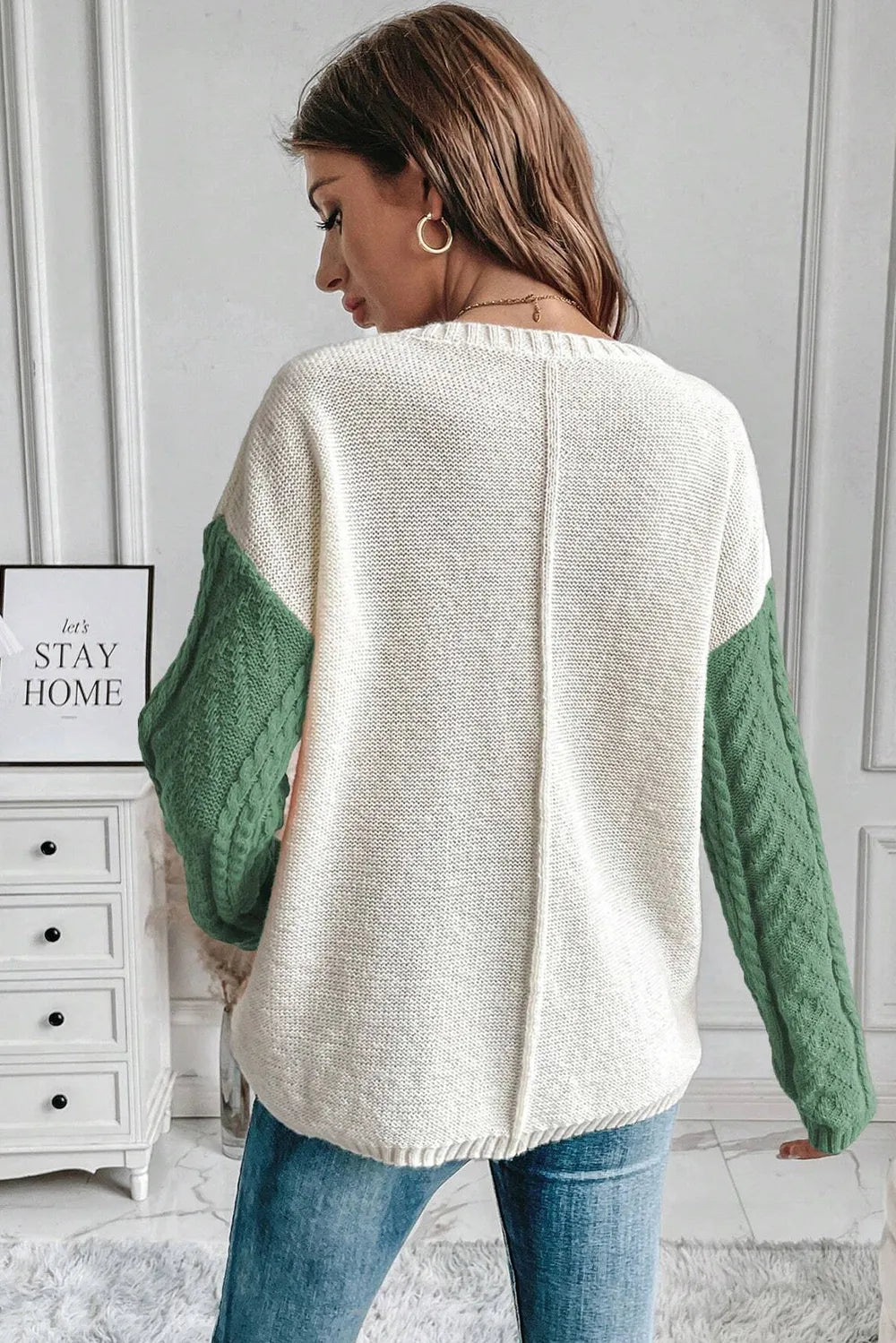 Double Take Full Size Color Block Drop Shoulder Sweater, view 4
