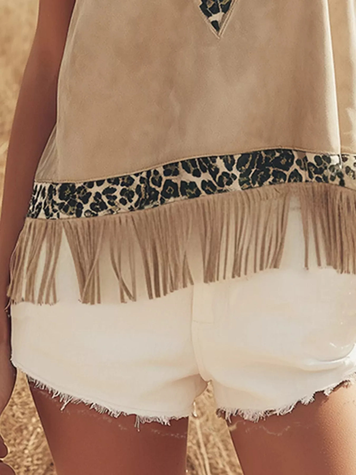Fringed Leopard V-Neck Tank