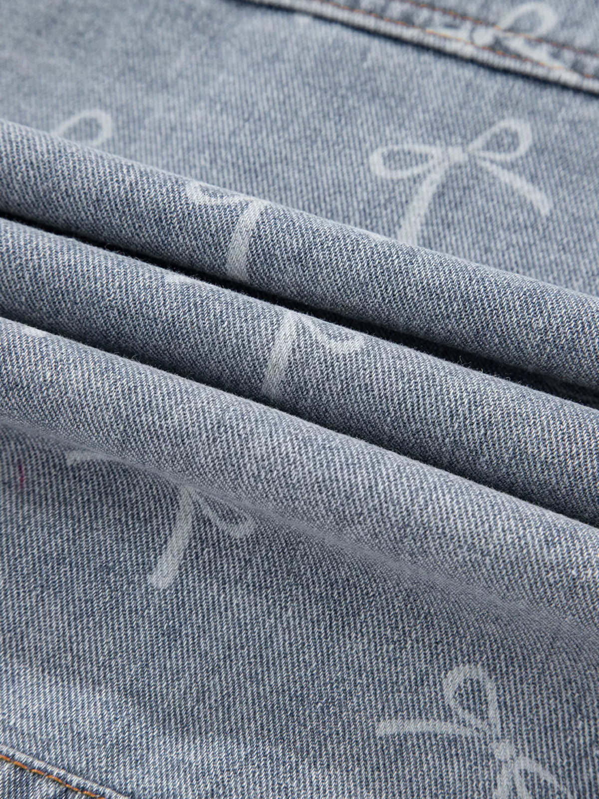 Bow Knot Print Light Wash Raw Hem Denim Jacket in Light Blue, view 13