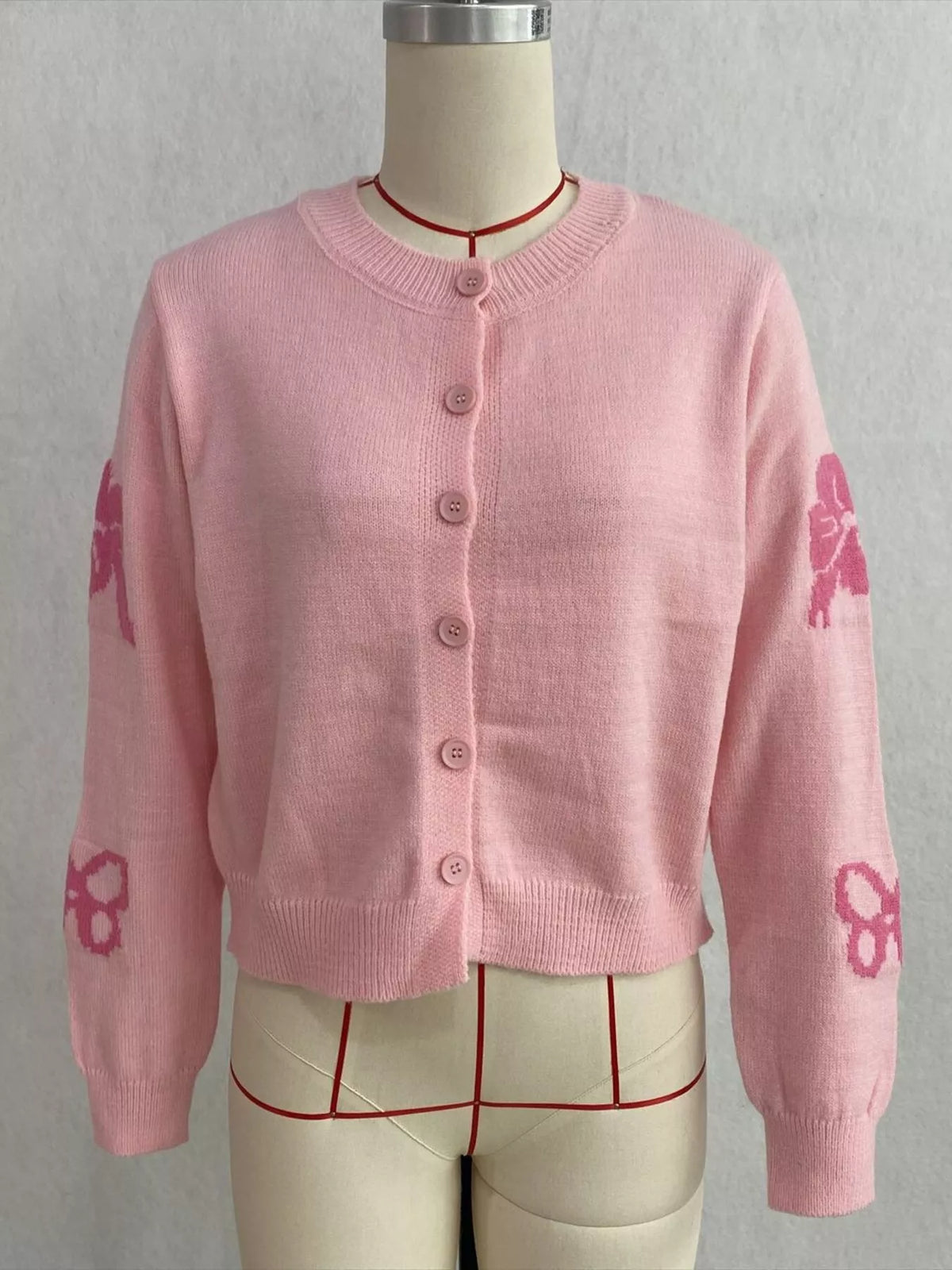 Floral Crew Neck Cropped Knit Cardigan, view 21