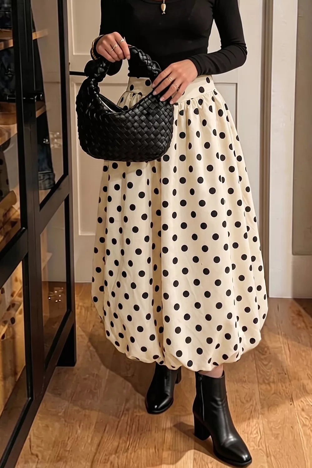 Polka Dot Bubble Hem Midi Skirt - Lilixa.store
