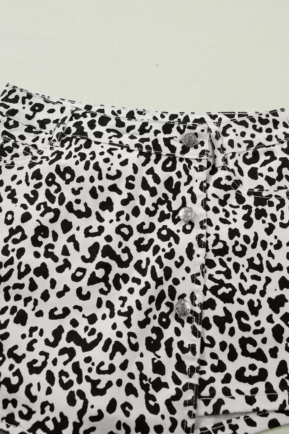 Leopard Print Button Overlap Denim Shorts - Lilixa.store