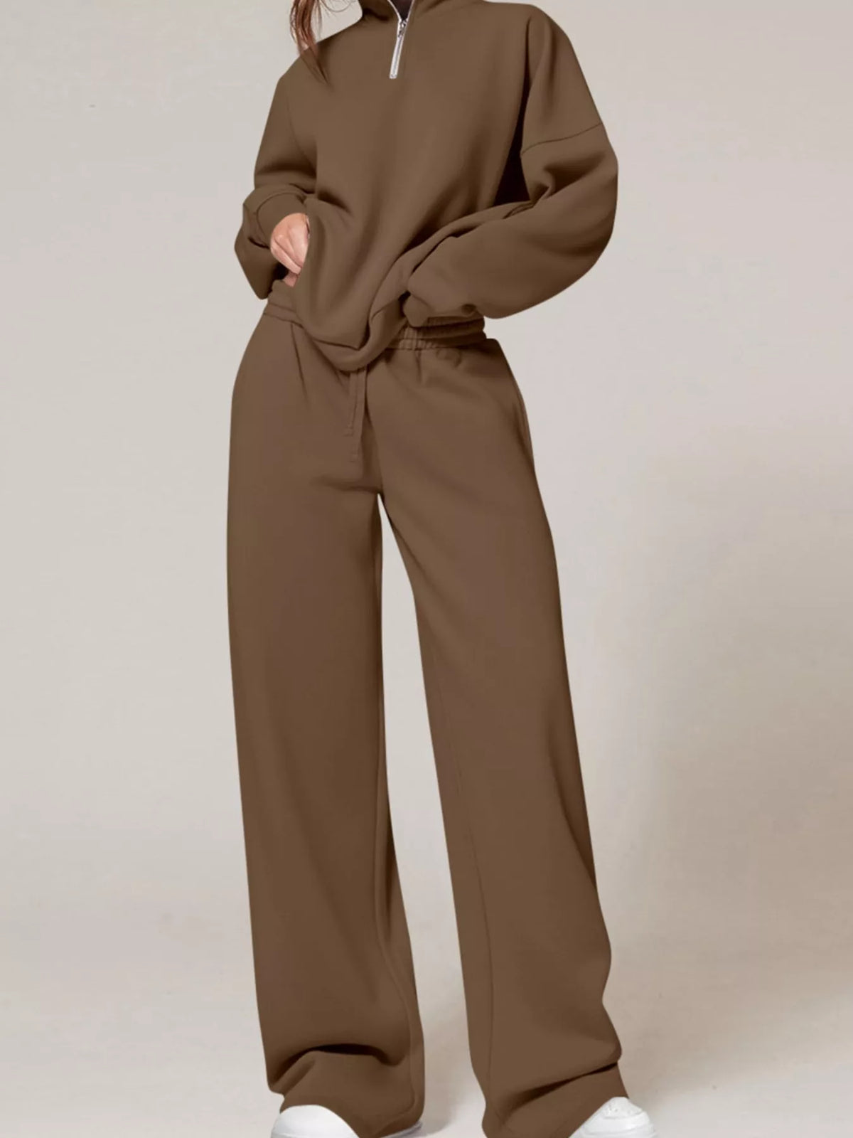 Half-Zip Sweatshirt and Wide-Leg Sweatpants Set, view 2