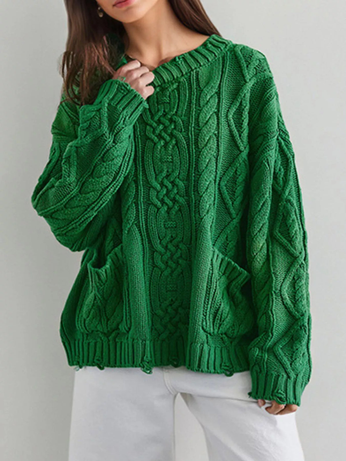 Cable-Knit Sweater with Front Pockets
