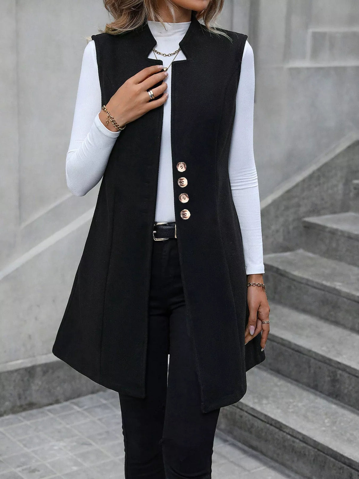 Button-Down Longline Vest Coat - Lilixa.store