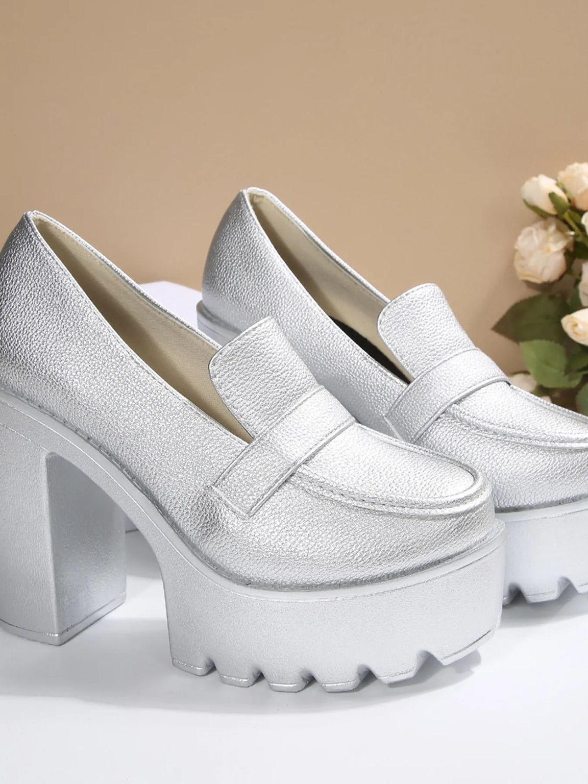 Round Toe Platform Block Heels Pumps - Lilixa.store