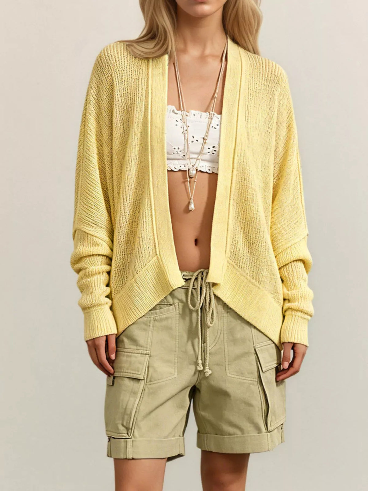 Open-Front Long Sleeve Knit Cardigan - Lilixa.store