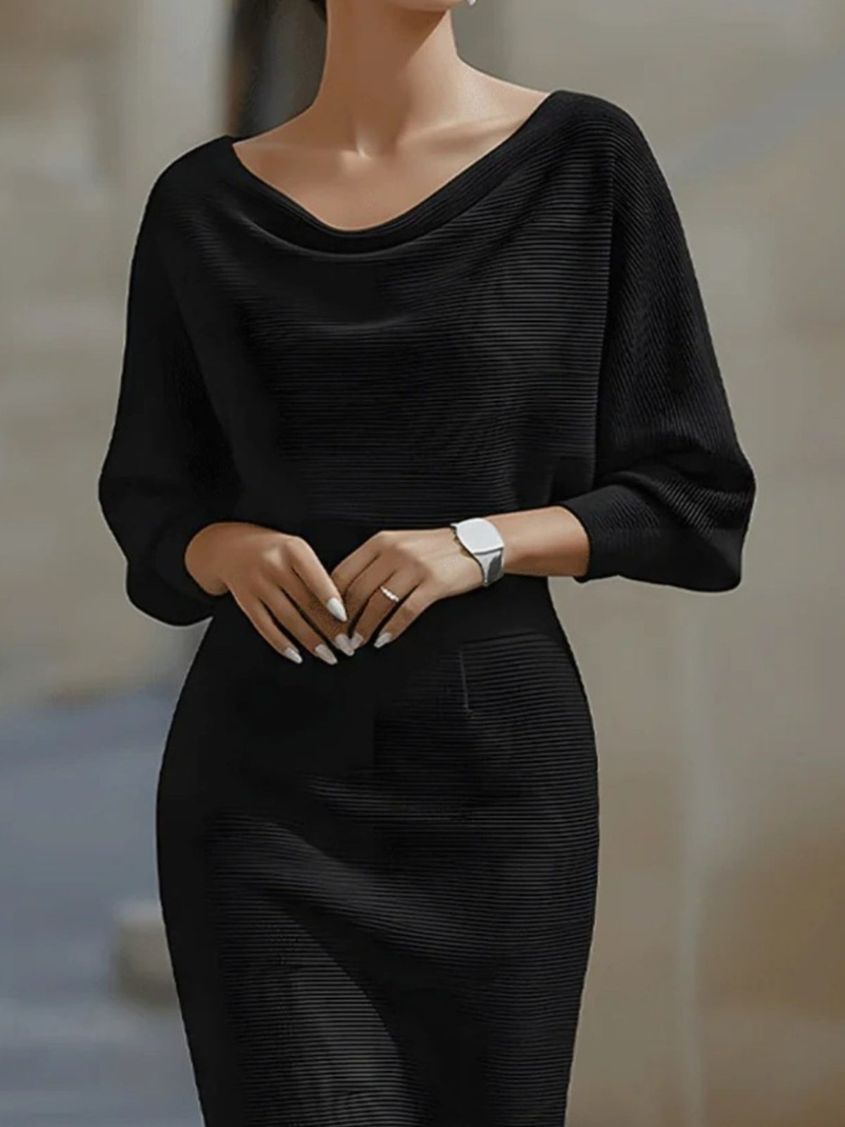Cowl Neck Knit Bodycon Dress - Lilixa.store