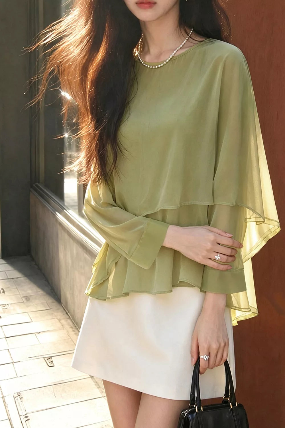 Layered Flutter Sleeve Chiffon Blouse - Lilixa.store