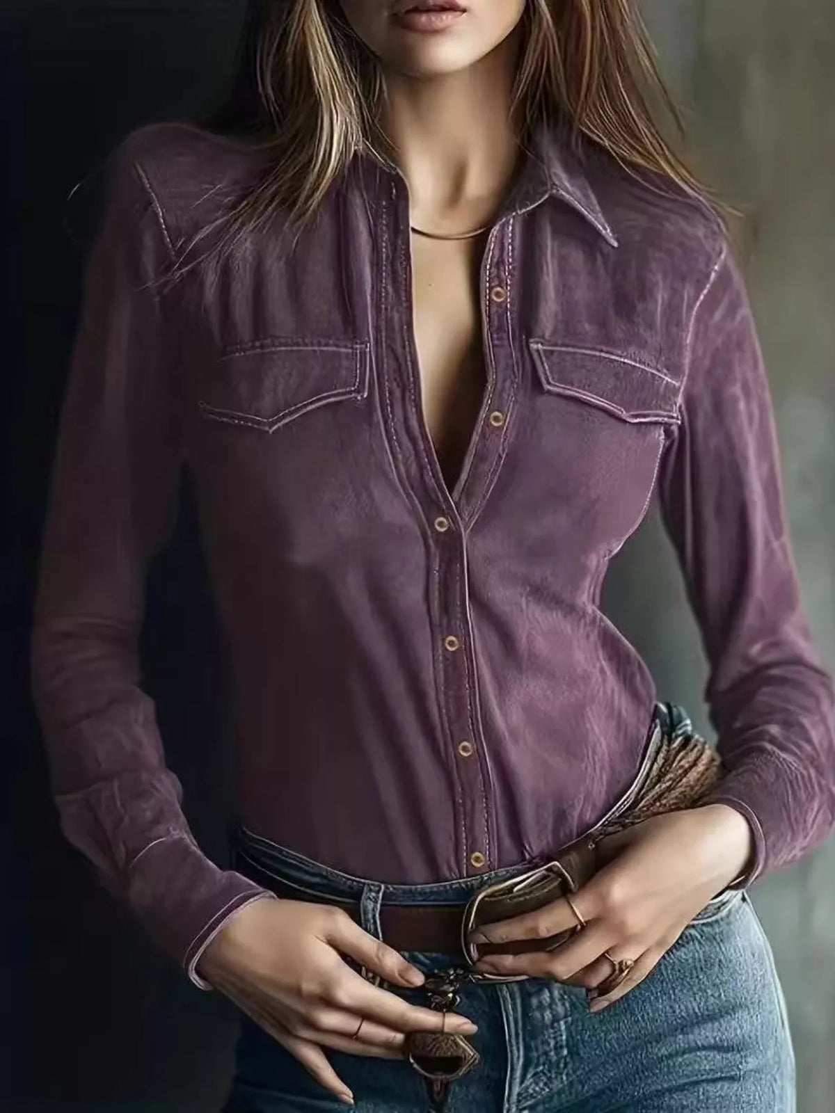 Classic Slim-Fit Long Sleeve Shirt in Mauve