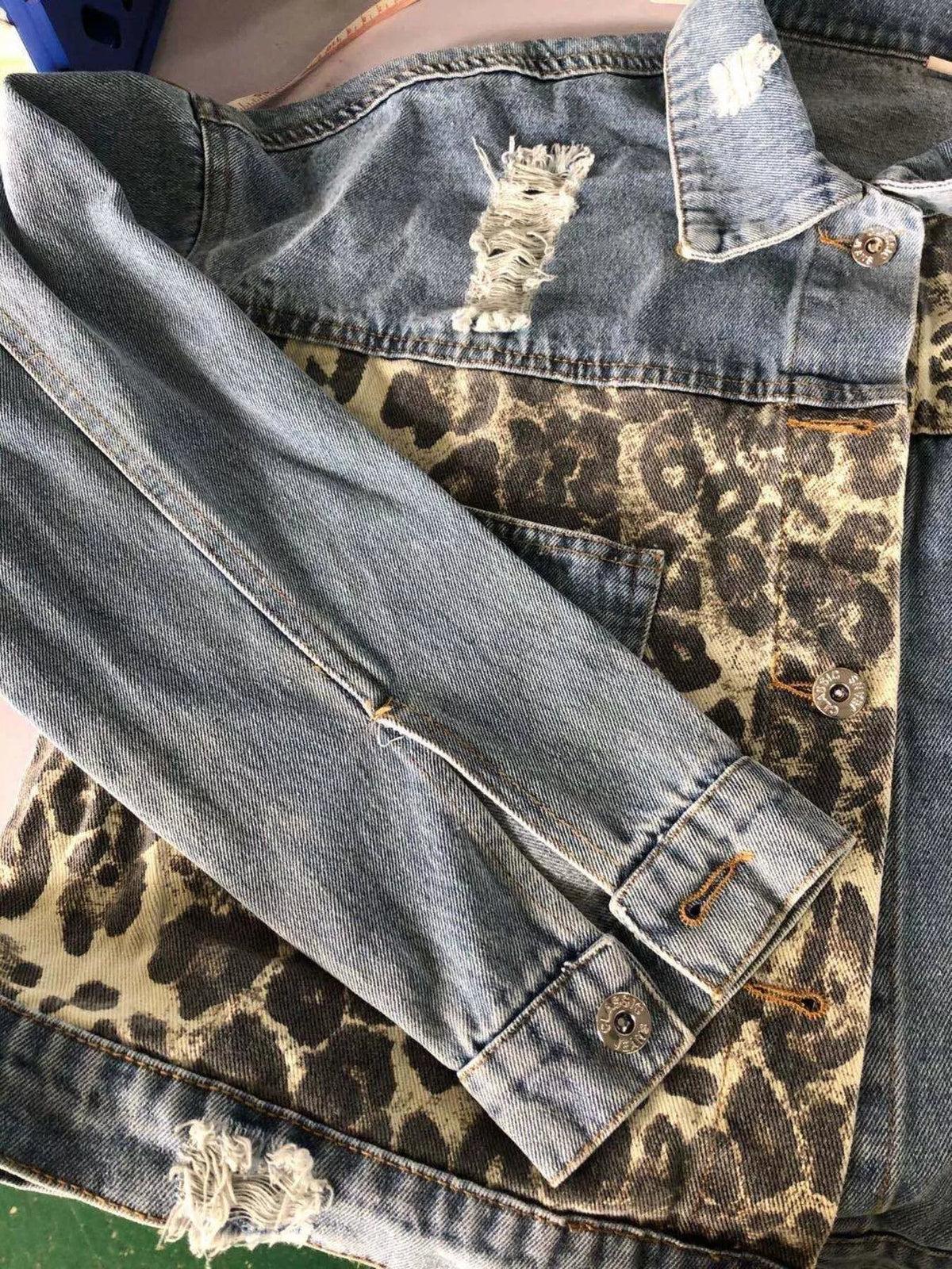 Leopard Button Up Denim Jacket, view 9