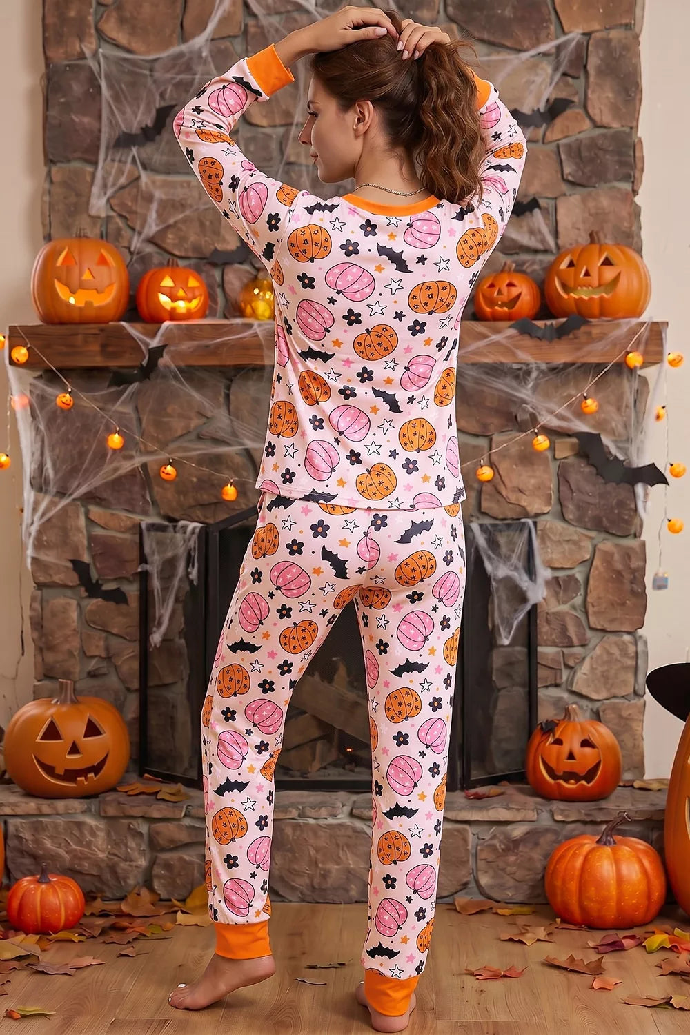 Halloween Pumpkin Print Long Sleeve Home Wear Lounge Set - Lilixa.store