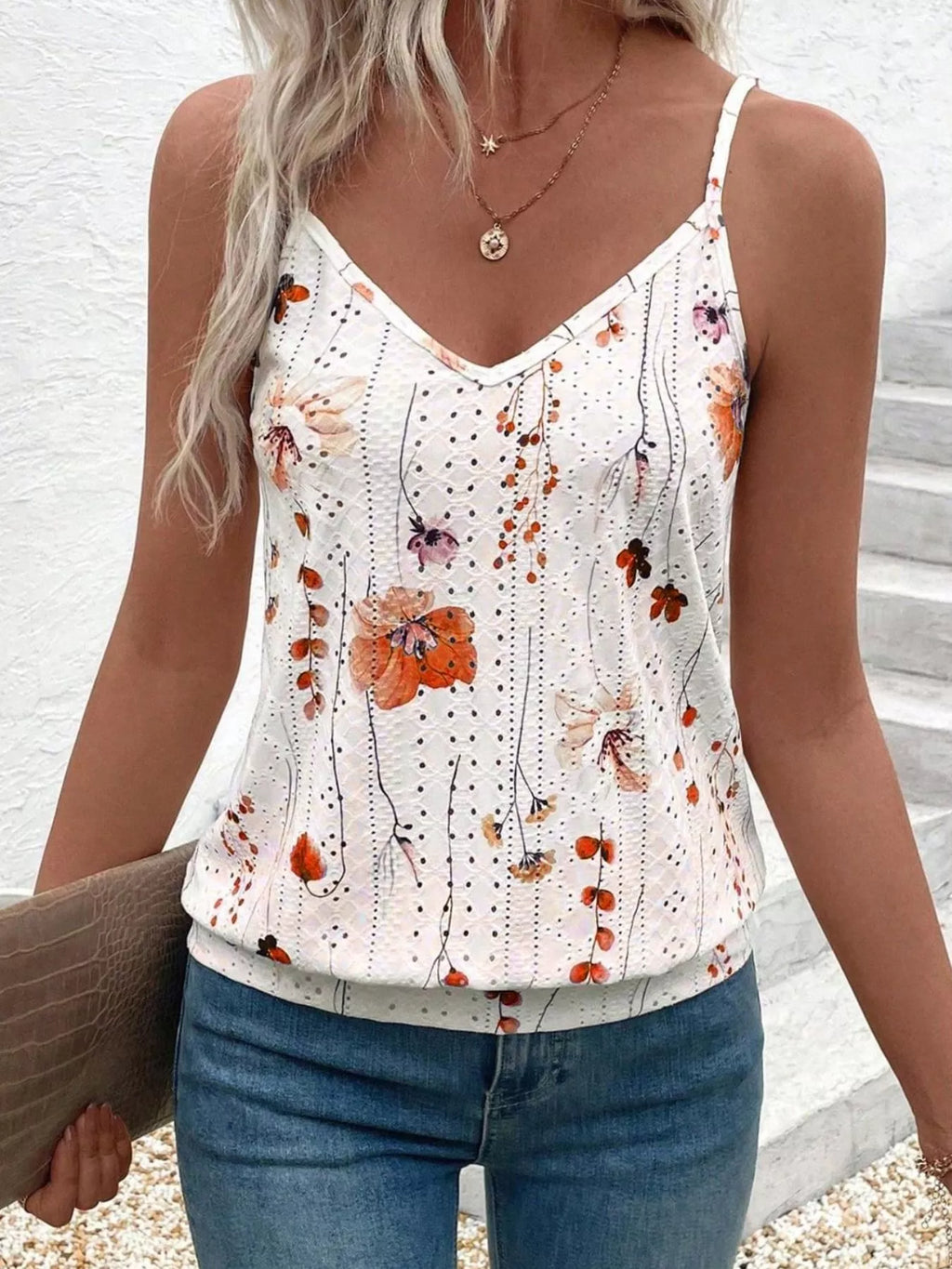 Floral Print V-Neck Casual Cami - Lilixa.store