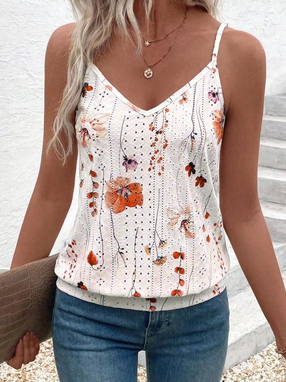 Floral Print V-Neck Casual Cami - Lilixa.store