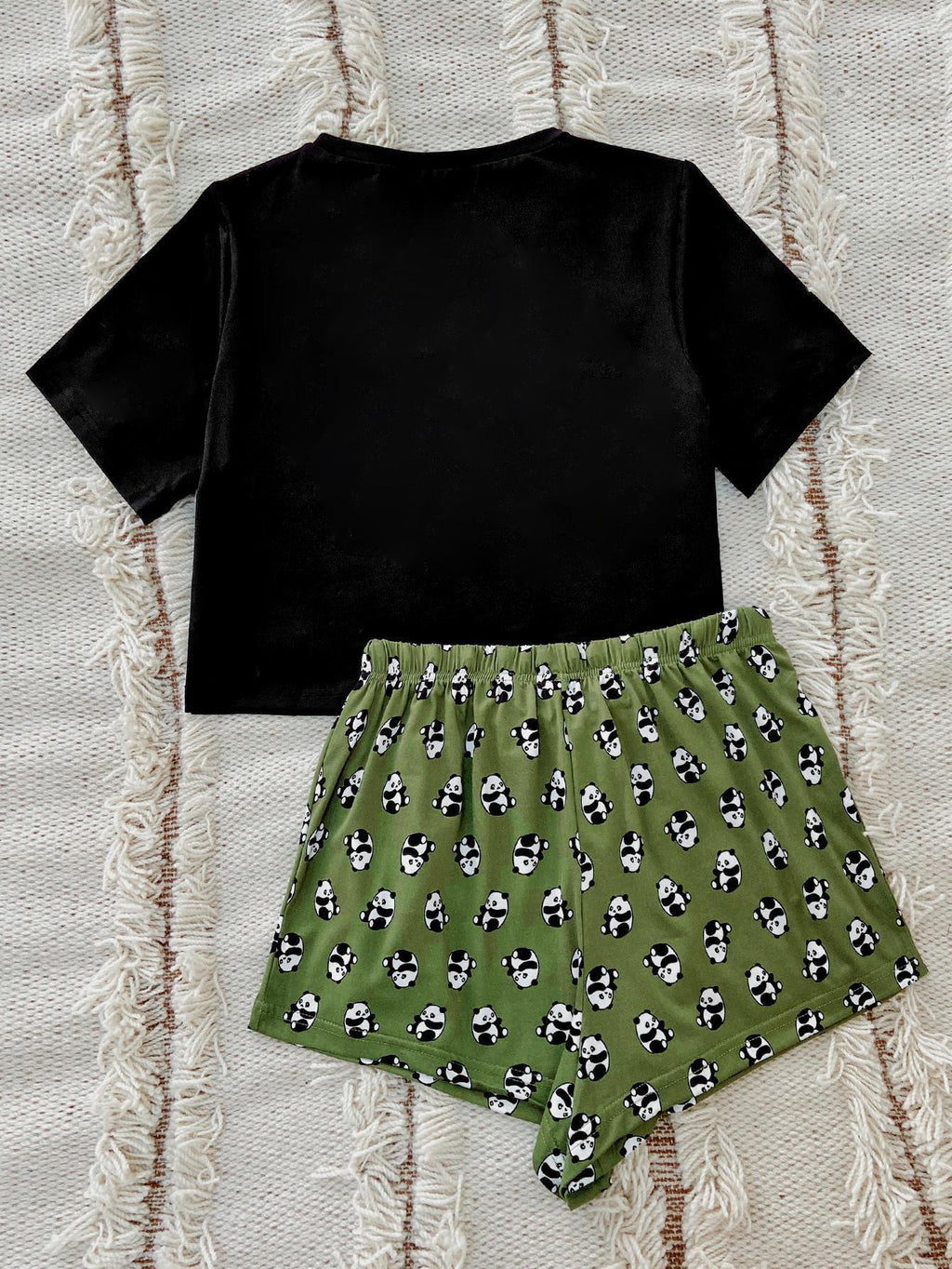 Graphic Tee and Panda Print Shorts Lounge Set - Lilixa.store