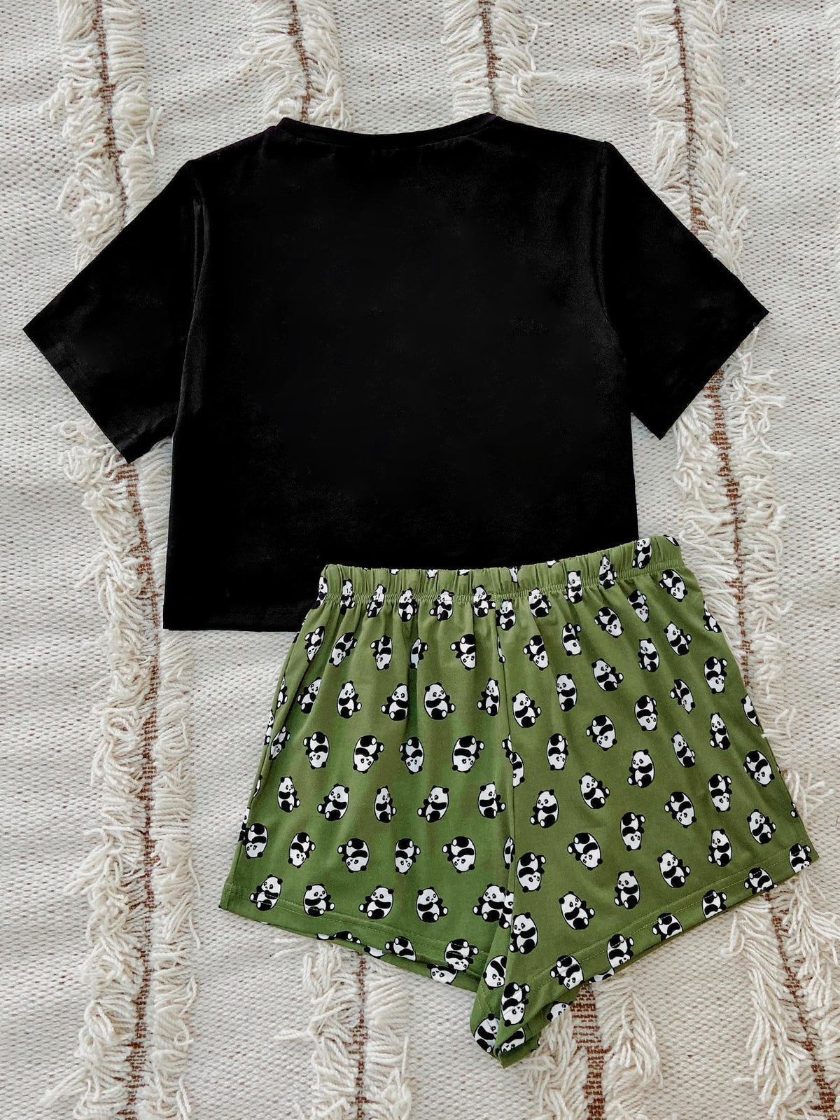 Graphic Tee and Panda Print Shorts Lounge Set - Lilixa.store