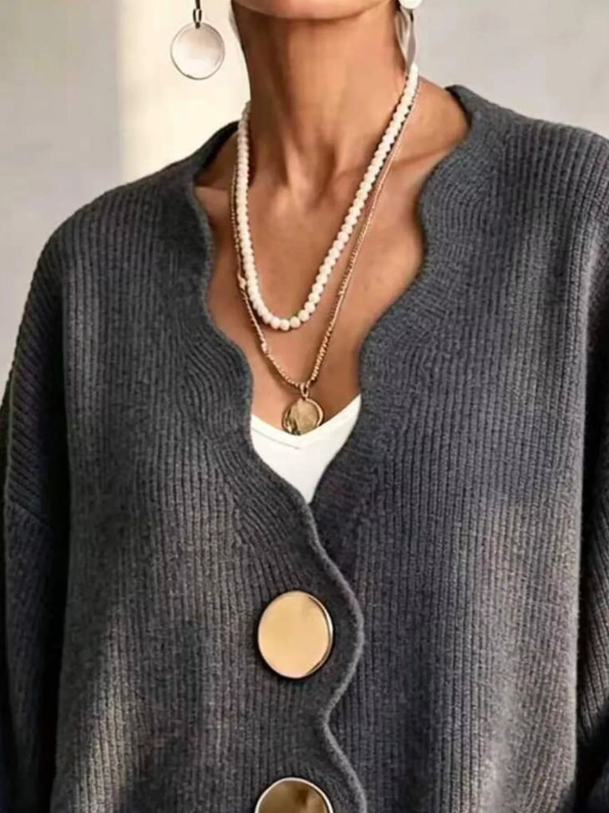 Full Size Scalloped-Edge Oversized Button-Down Cardigan Plus Size