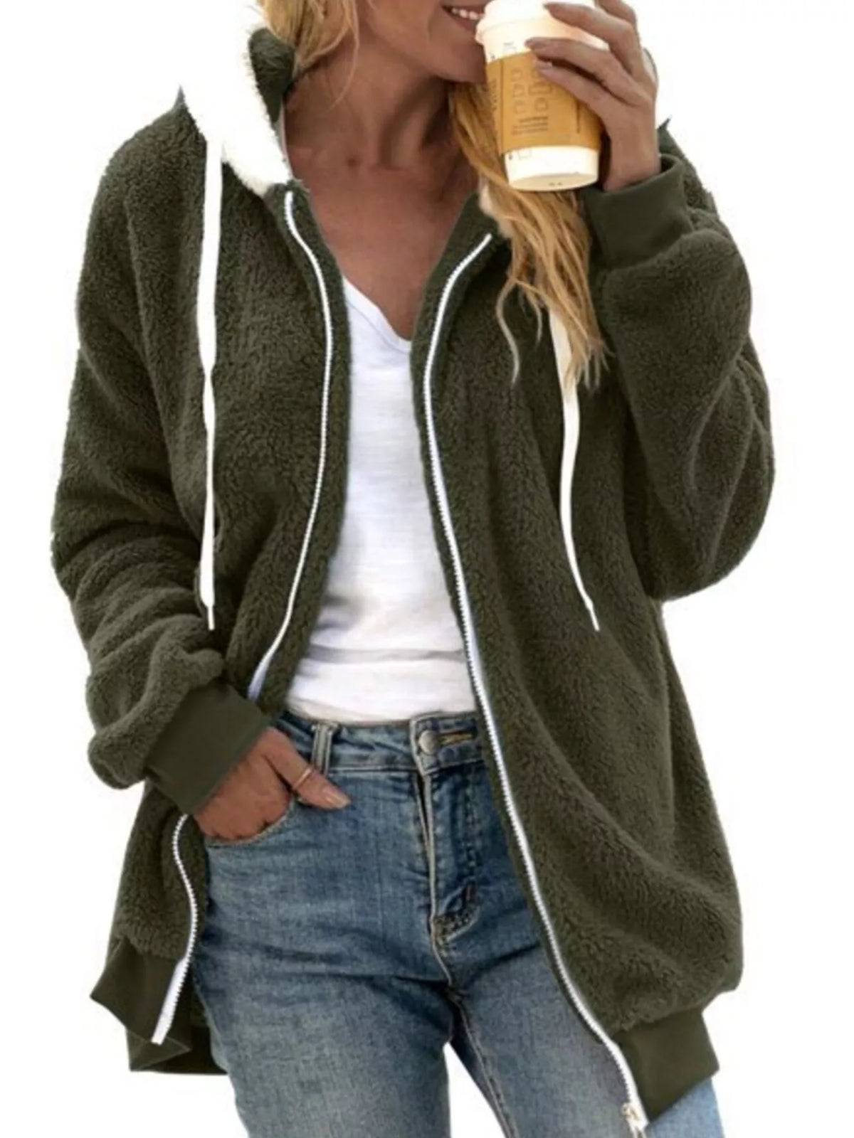 Full Size Cozy Fleece Zip-Up Hooded Jacket Plus Size - Lilixa.store