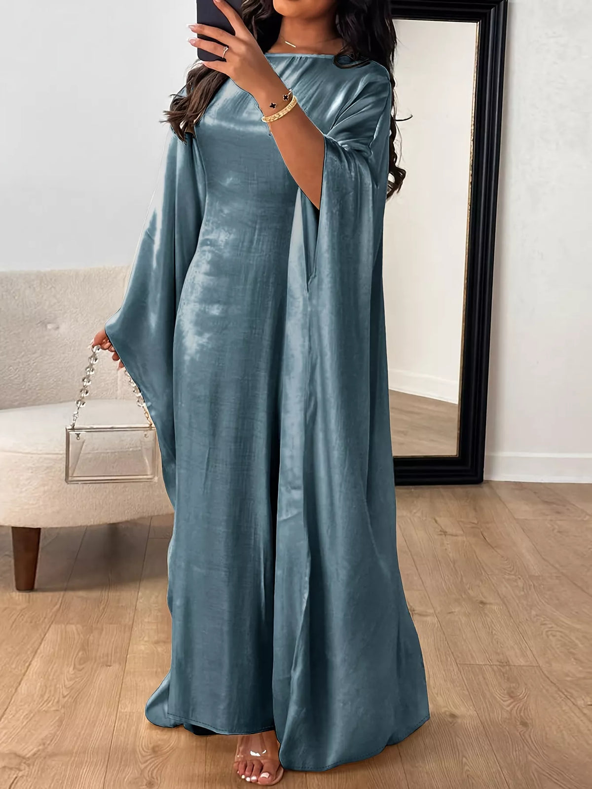 Round Neck Kimono Sleeve Maxi Dress - Lilixa.store