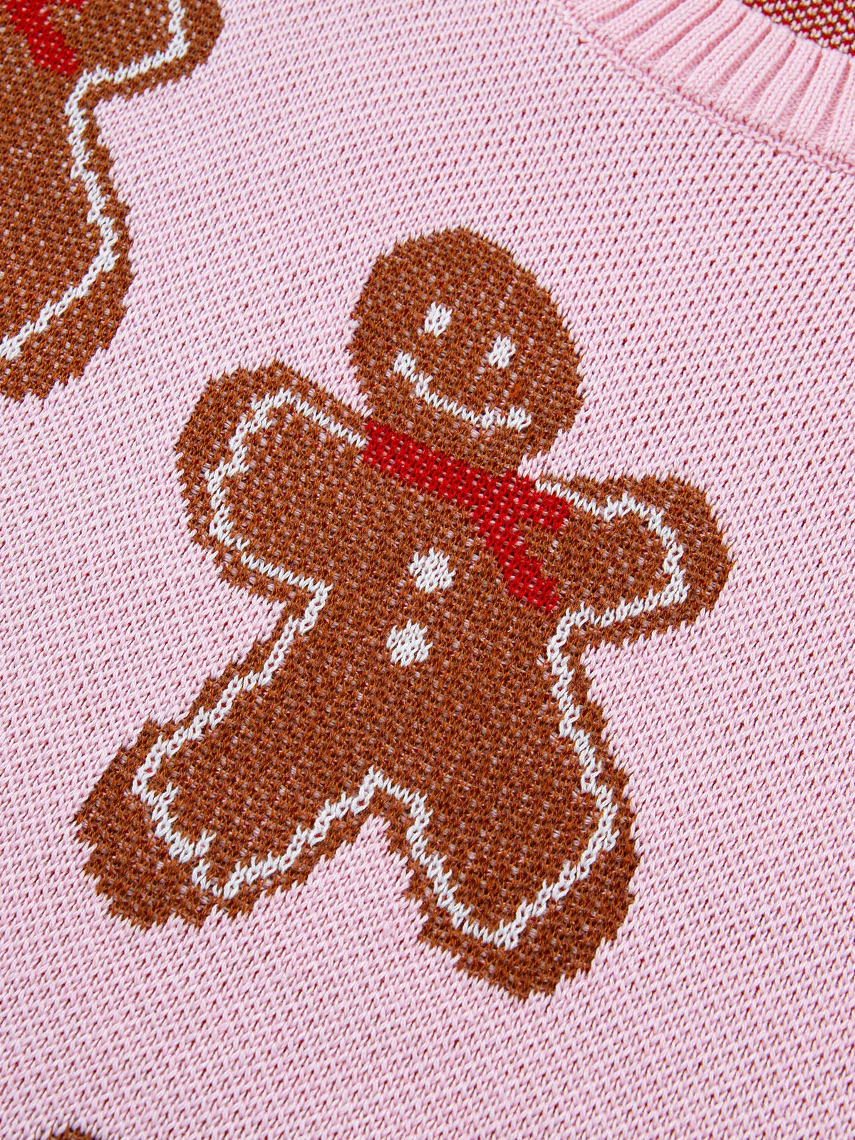 Gingerbread Pattern Round Neck Long Sleeve Shift Sweater