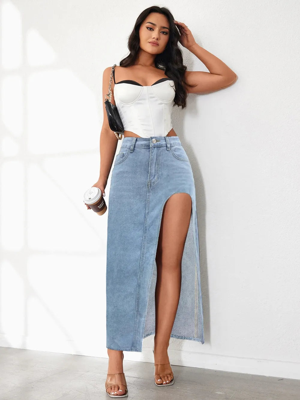 High Rise Slit Denim Skirt - Lilixa.store