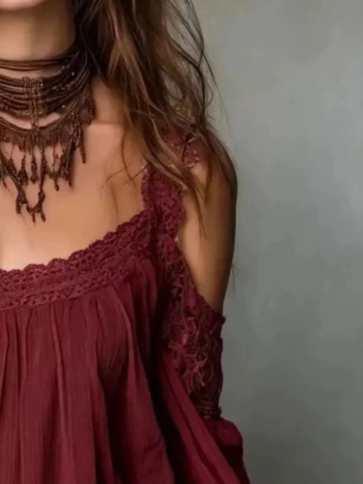Lace Trim Cold Shoulder Blouse - Lilixa.store