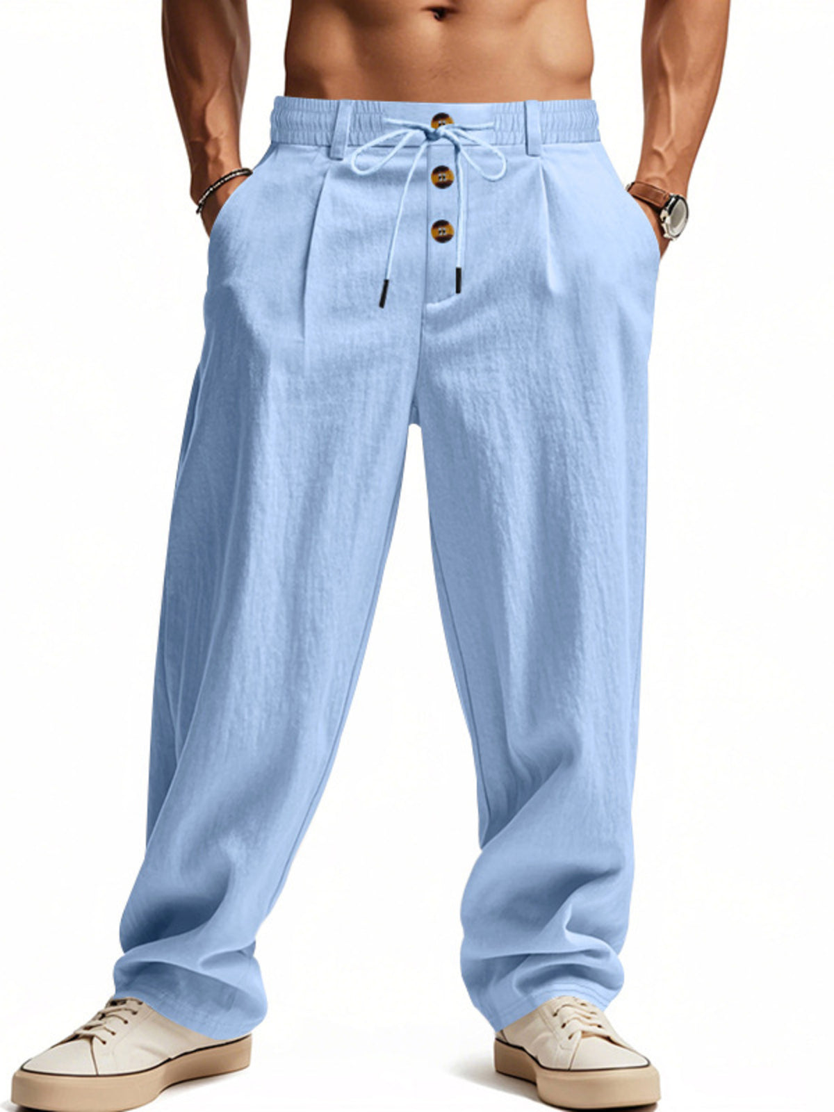 Men's Full Size Drawstring Loose Fit Pants Plus Size in Light Blue