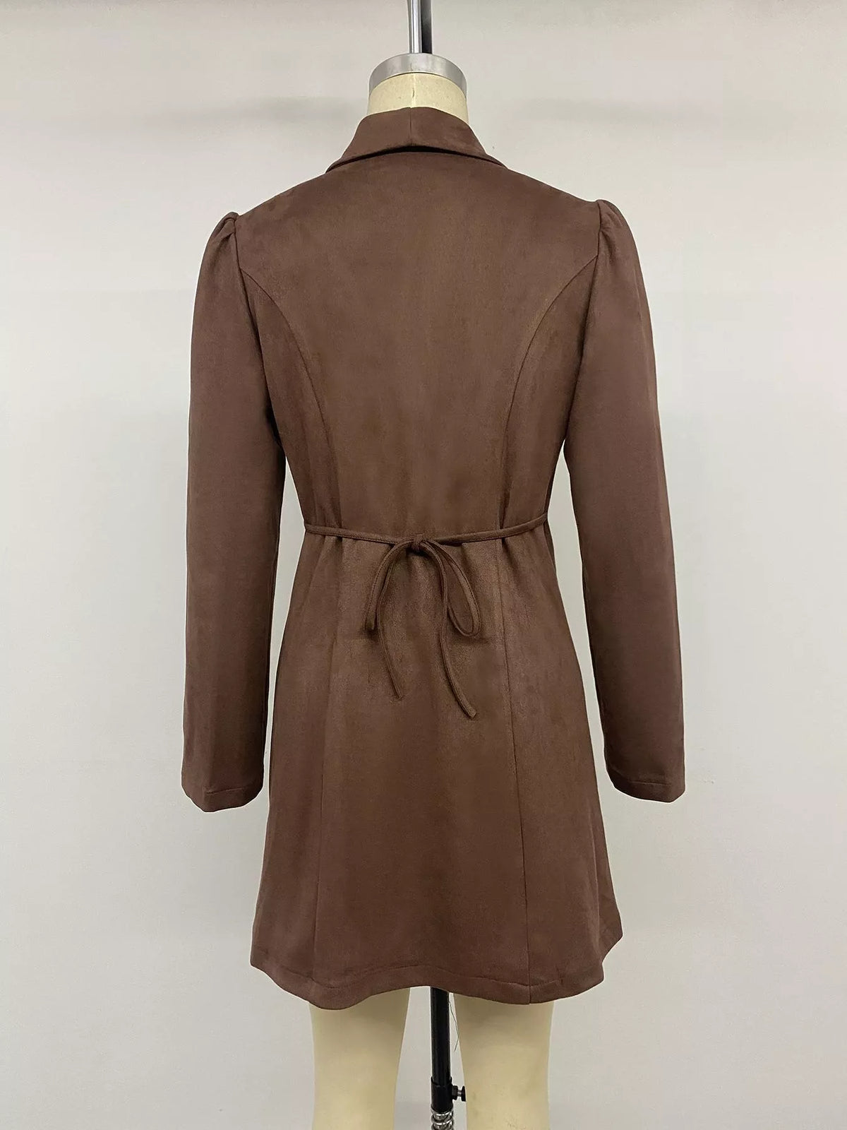 Button-Front Long Sleeve Blazer Dress in Coffee Brown, view 8