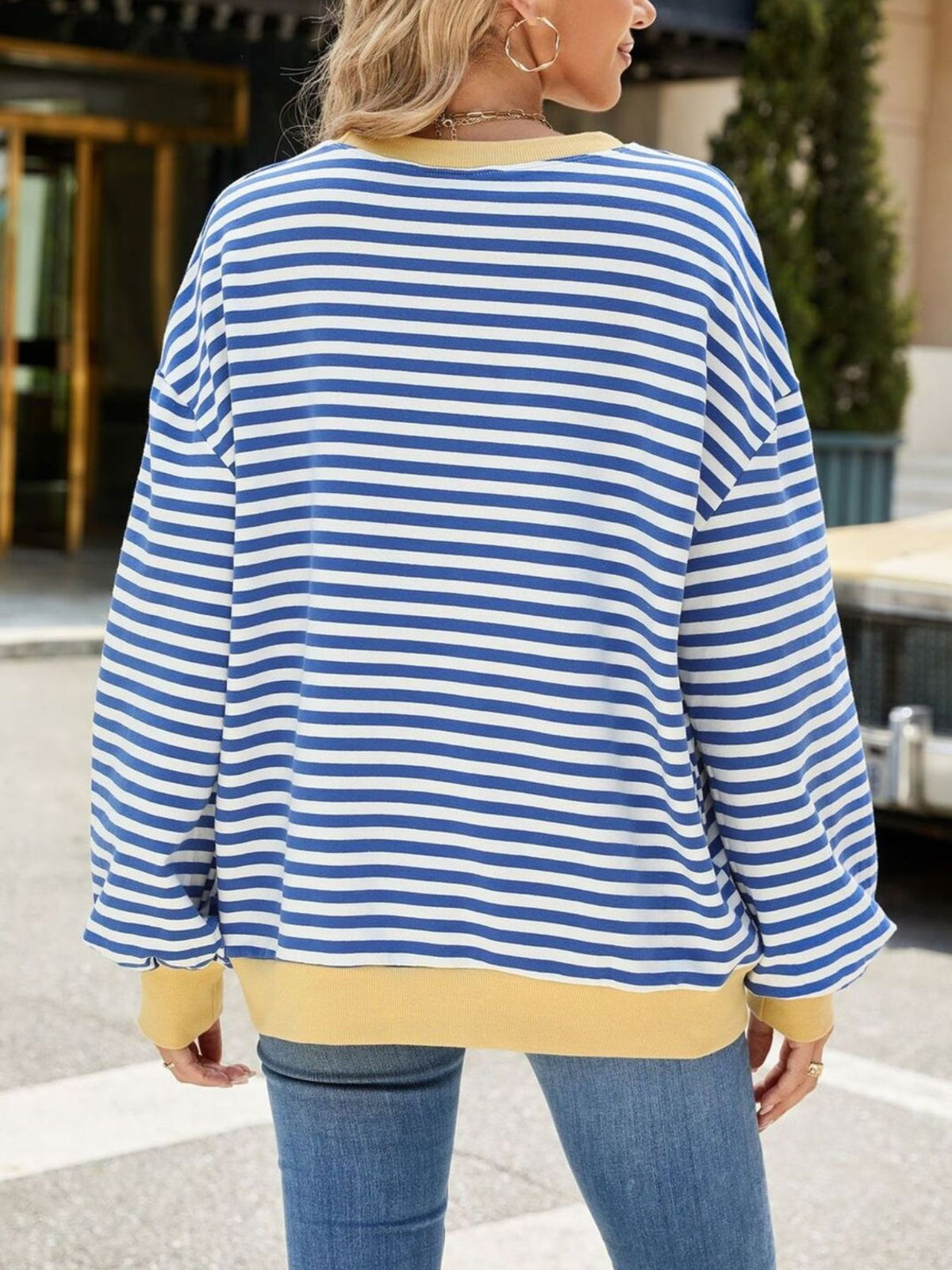 Striped Crew Neck Long Sleeve Sweatshirt - Lilixa.store