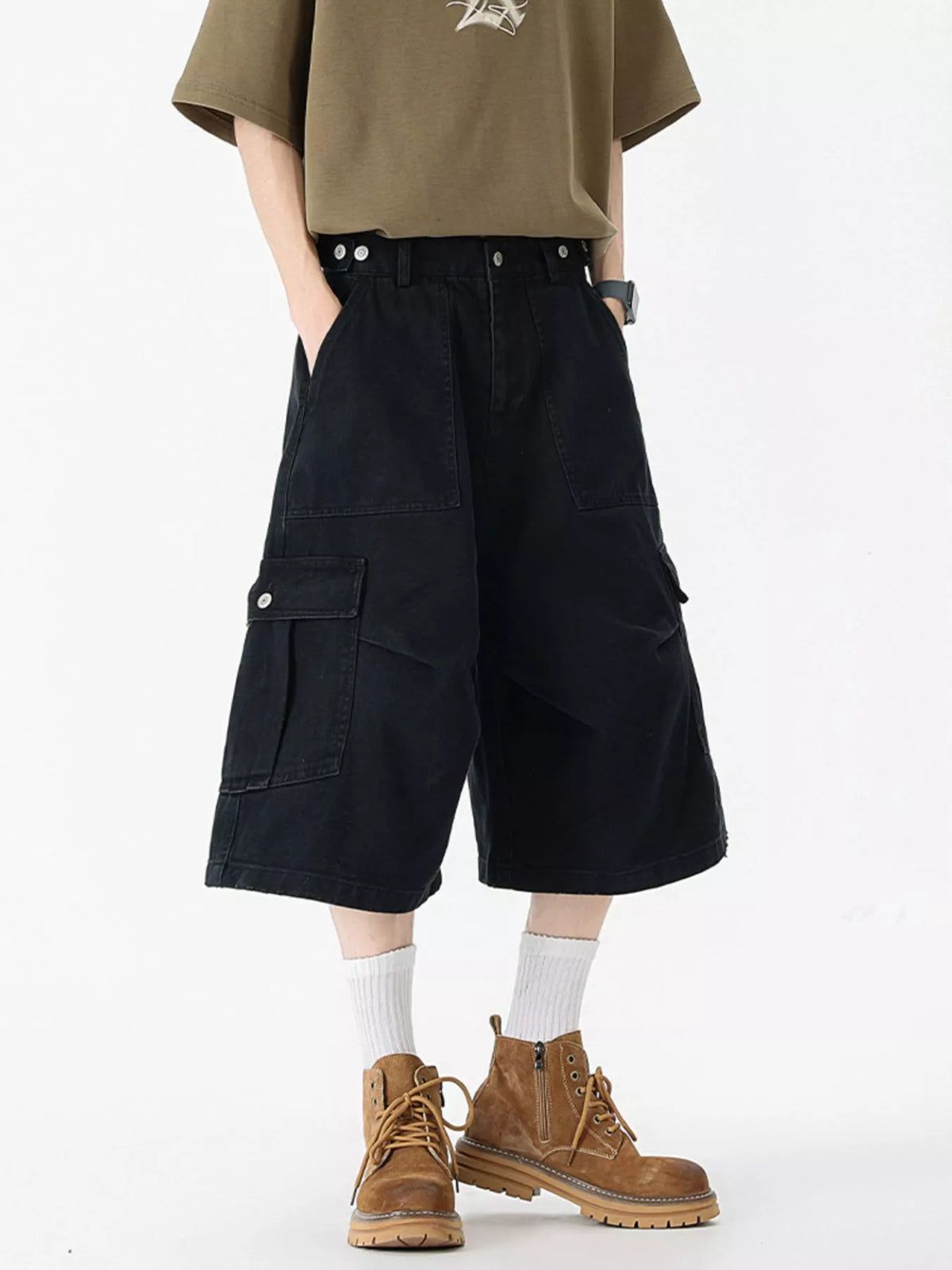 Men's Full Size Loose Fit Cargo Shorts Plus Size in Black