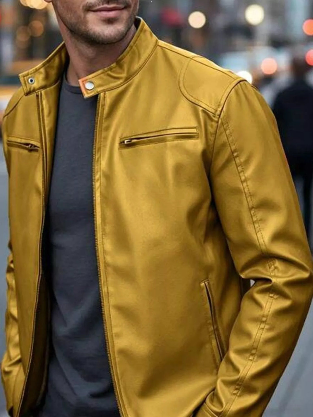 Men's Full Size Faux Leather Bomber Jacket with Zipper Pockets Plus Size - Lilixa.store