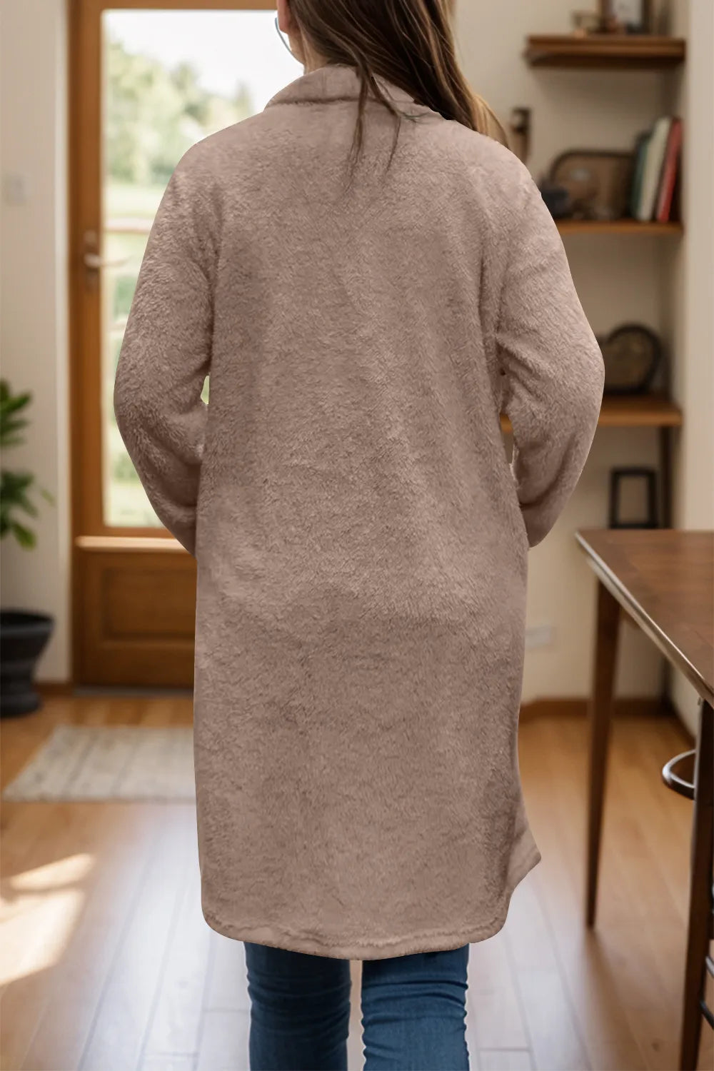Full Size One Button Long Sleeve Longline Plush Coat - Lilixa.store
