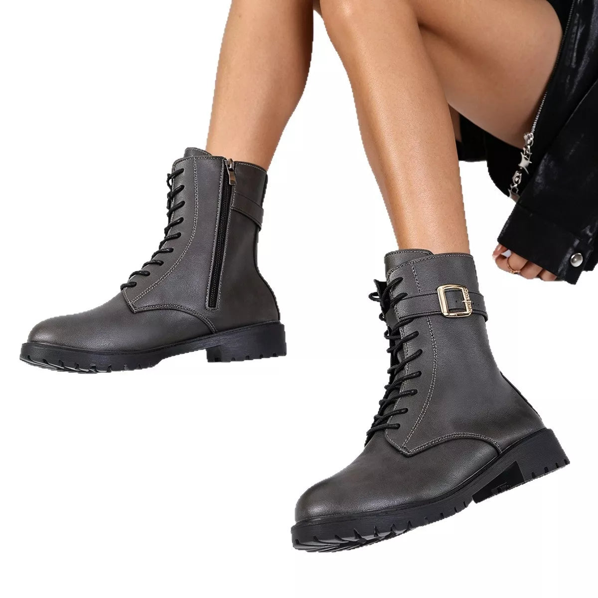 Round Toe Lace Up Boots - Lilixa.store